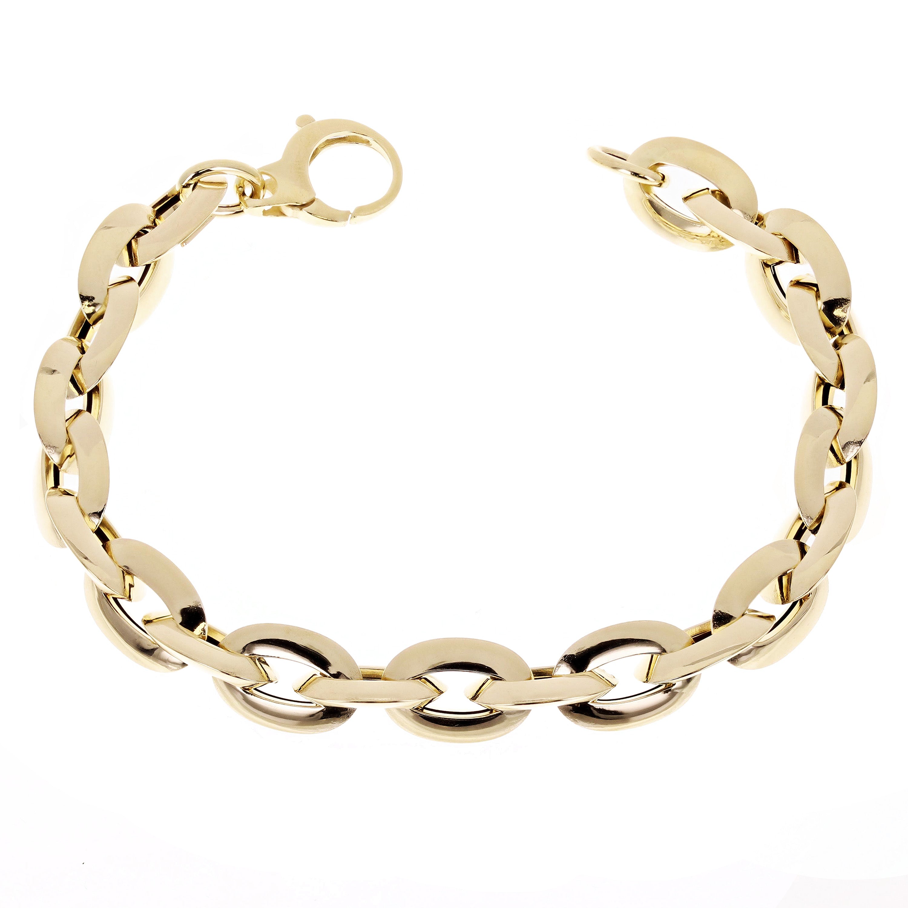 Italian 14k Yellow Gold Hollow Oval Link Bracelet 7.75" 10mm 8.5 grams