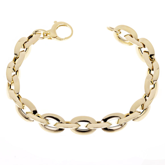 Italian 14k Yellow Gold Hollow Oval Link Bracelet 7.75