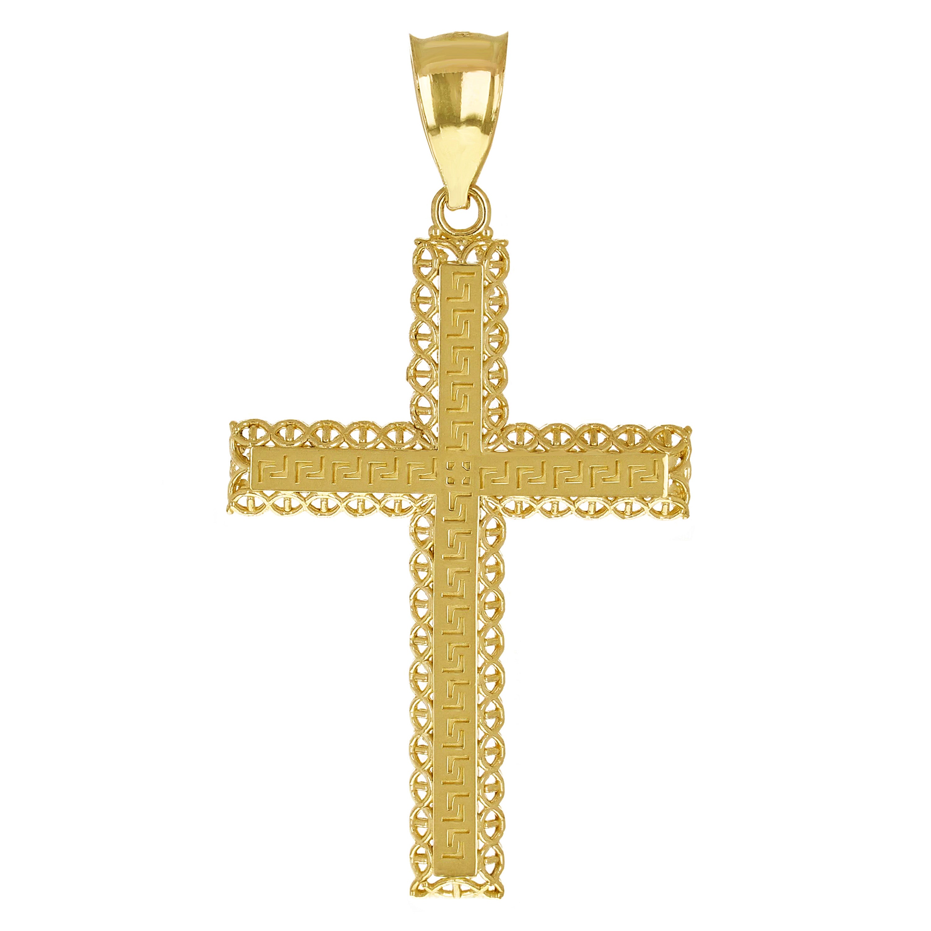 14k Yellow Gold 3D Filigree Greek Cross Pendant 2.1" 3.8 grams