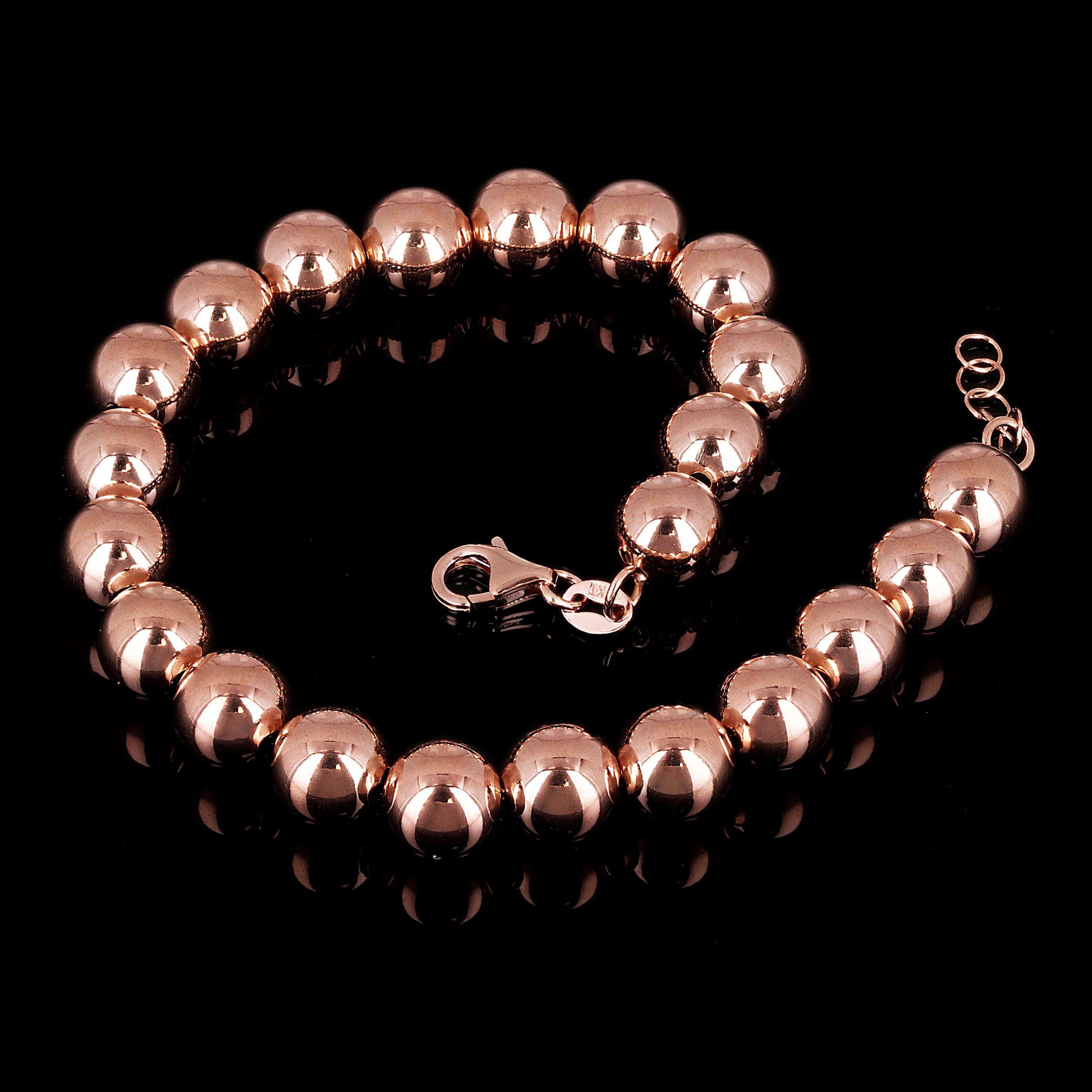 Italian 14k Rose Gold Hollow Ball Bead Bracelet 8" 8mm 8.1 grams - Rose