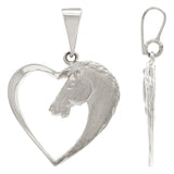 14k White Gold Horse Face Open Heart Horse Head Charm Pendant 1.3" 2.7 grams