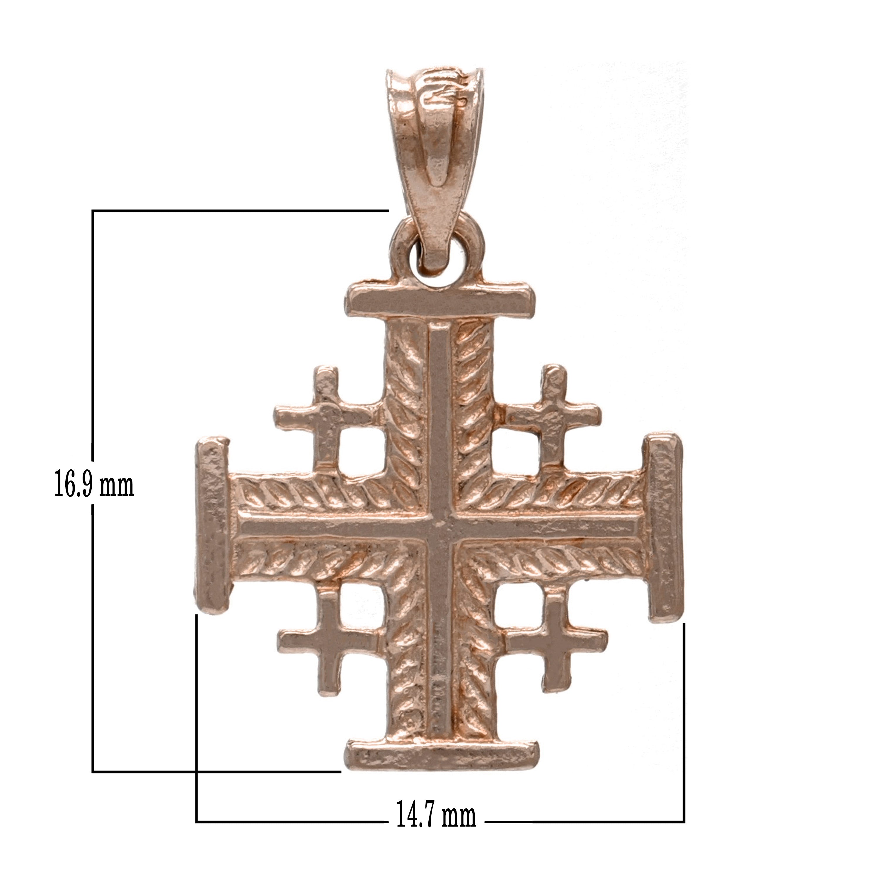 14k Rose Gold Jerusalem Cross Charm Pendant 1.1 grams - Rose