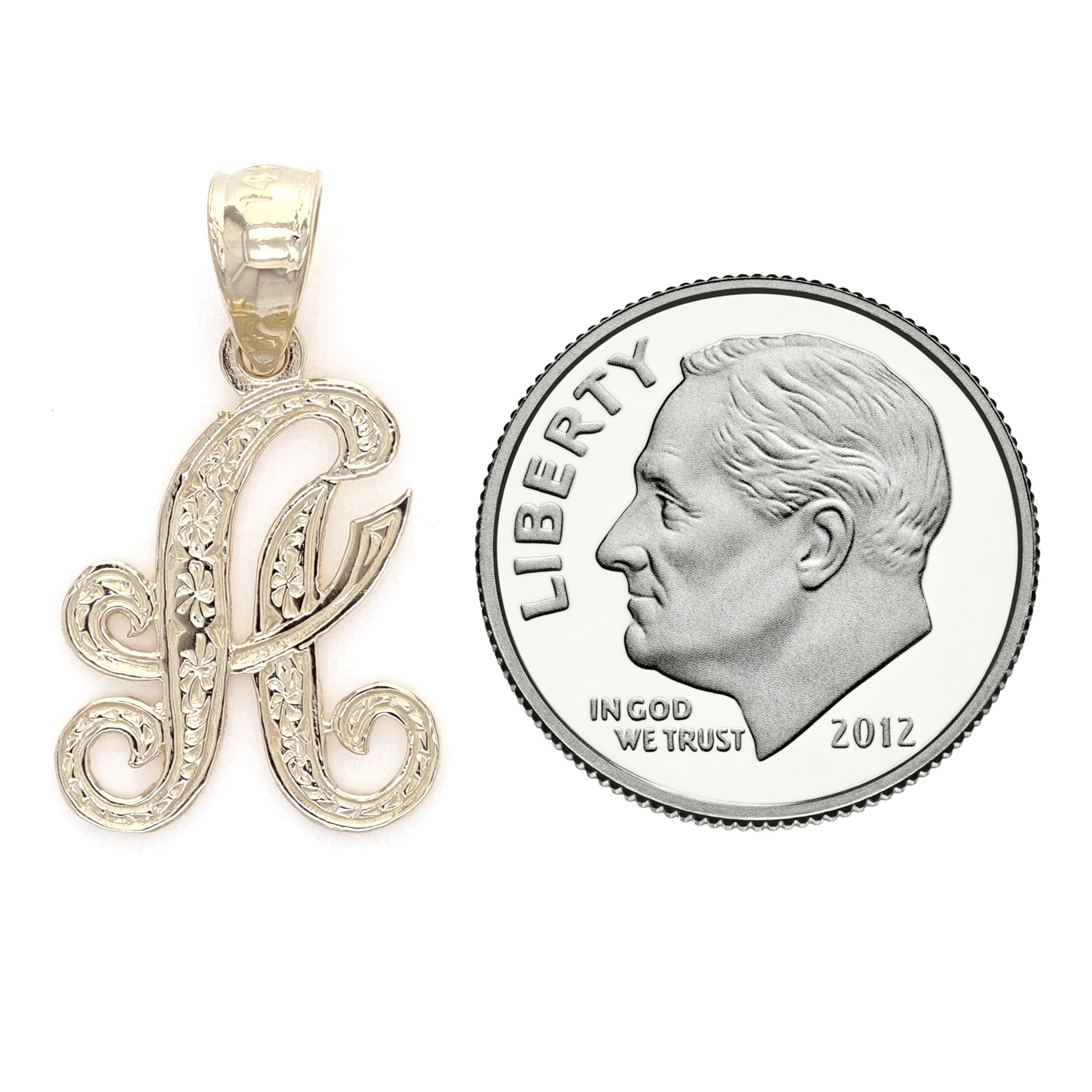 14k Yellow or White Gold Initial Letter O Alphabet A-Z Charm Pendant - Letter A,Yellow