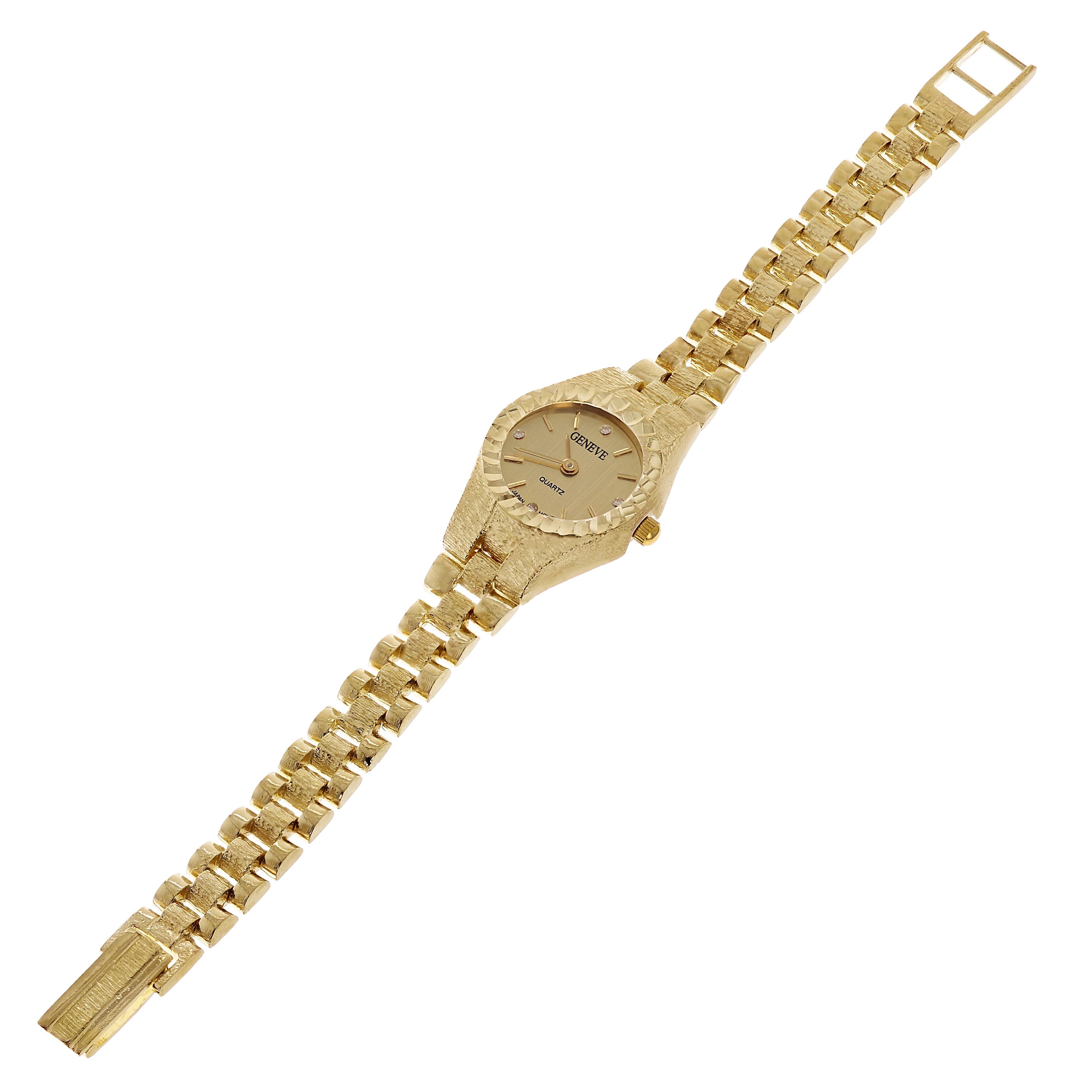 Women's 10k Yellow Gold Watch Link Wrist Watch Geneve with Diamonds 6.25-6.75" - 6.25" - 6.75"