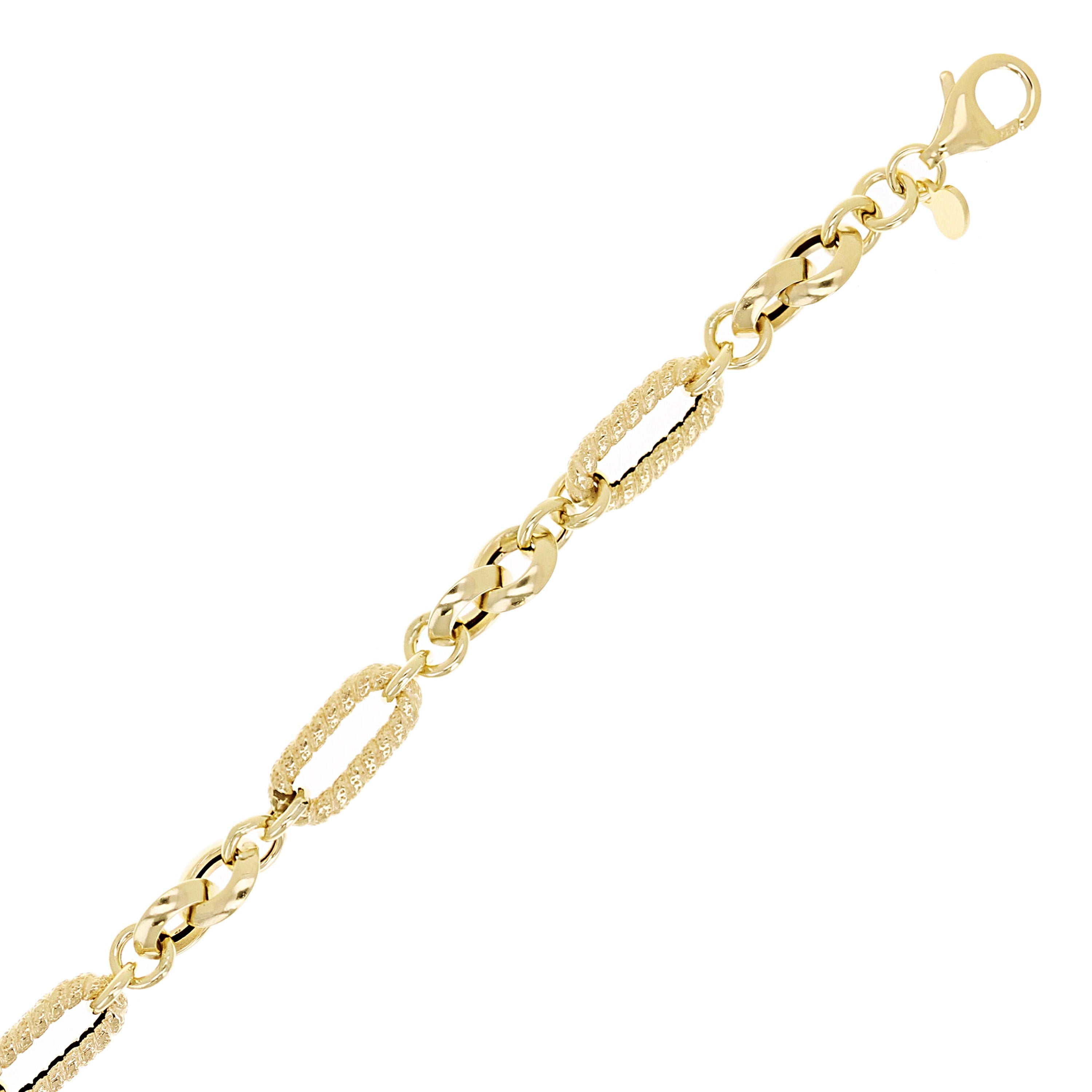 Italian 14k Yellow Gold Round & Twist Paper Clip Link Chain Bracelet 7.5" 3.8g