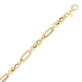 Italian 14k Yellow Gold Round & Twist Paper Clip Link Chain Bracelet 7.5" 3.8g