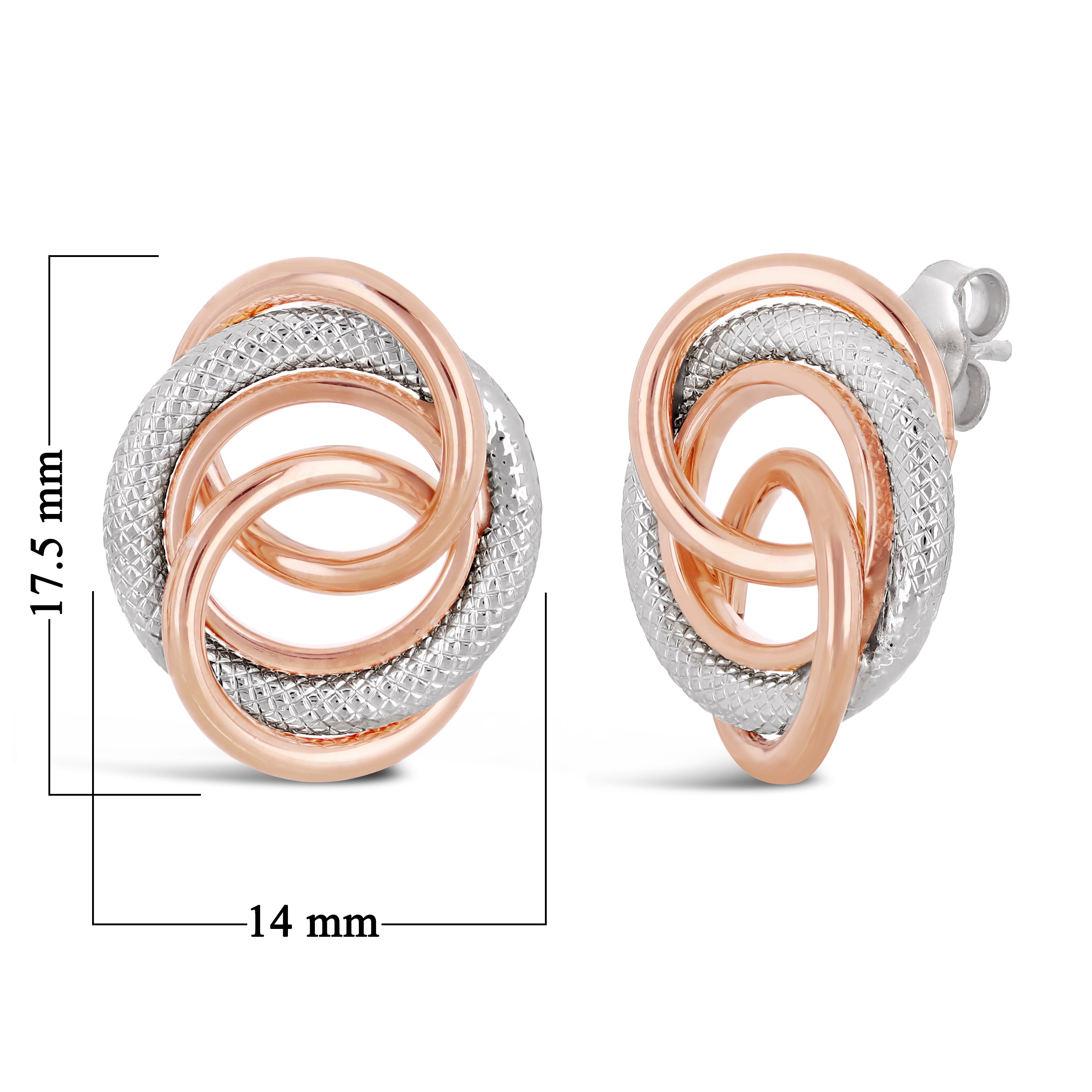 Italian 14k White & Rose Gold Multiple Eternity Circle Love Knot Stud Earrings - White and Rose