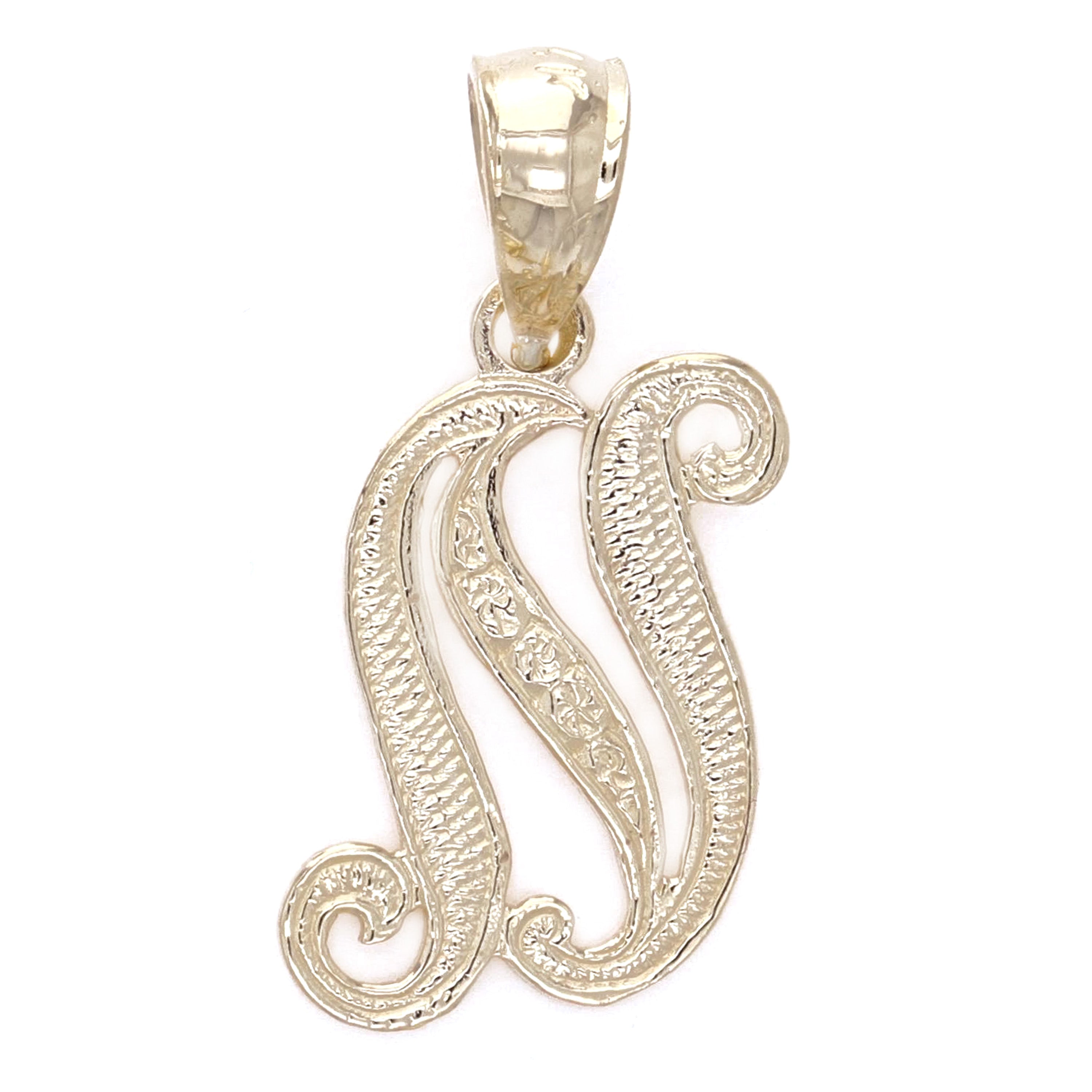 14k Yellow Gold Initial Letter N Alphabet Charm Pendant - Letter N,Yellow