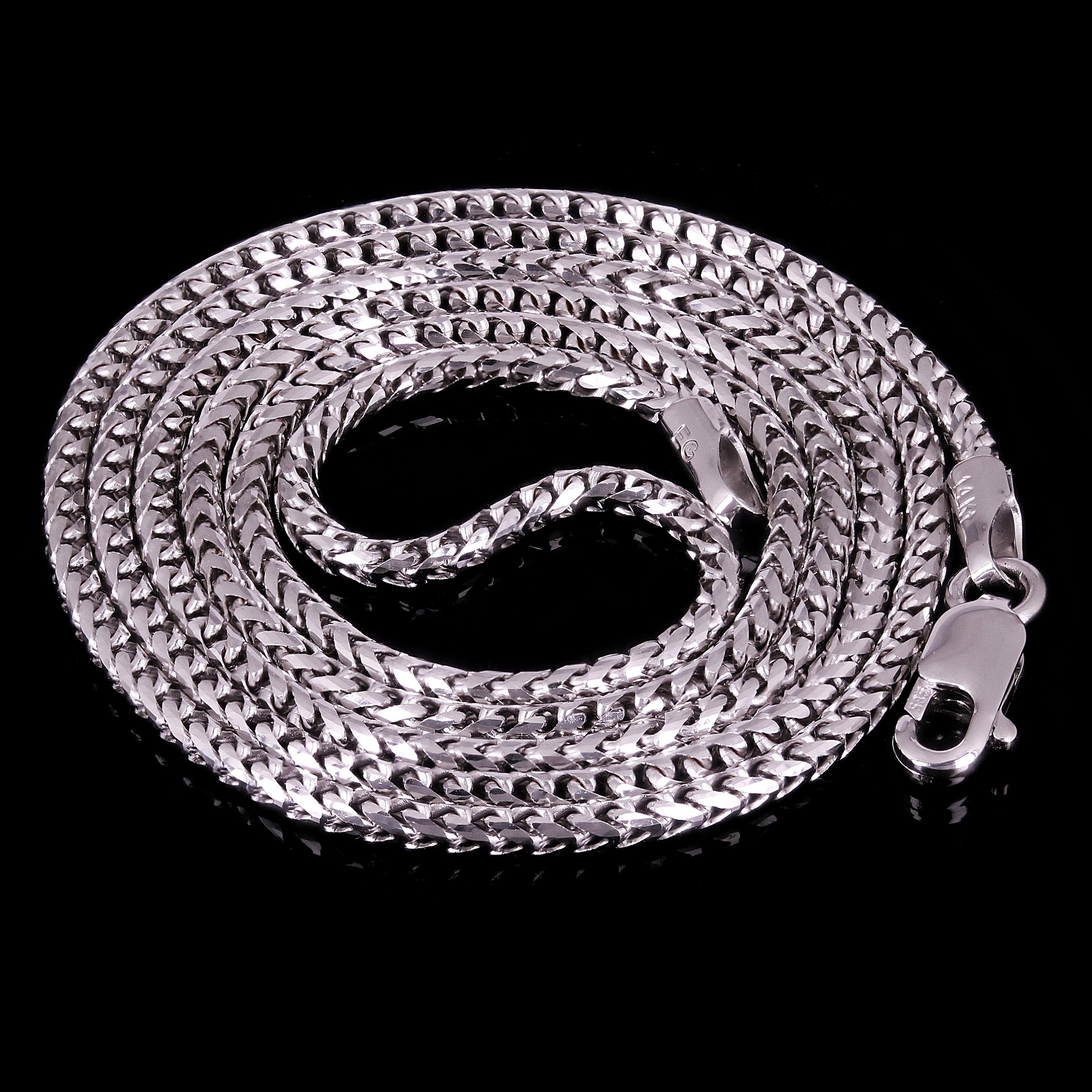 Italian 14k White Gold Solid Diamond Cut Franco Chain Necklace 24" 1.6mm 8.5gram - White,24" 1.6mm 8.5 grams