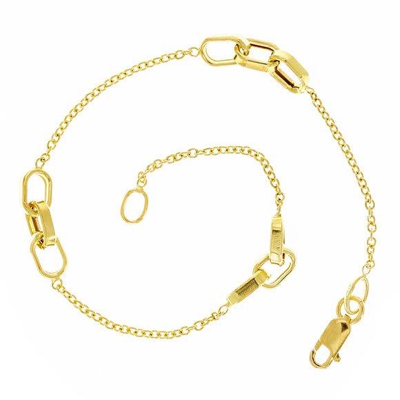 Italian 14k Yellow Gold Oval Charm Rolo Chain Bracelet 7