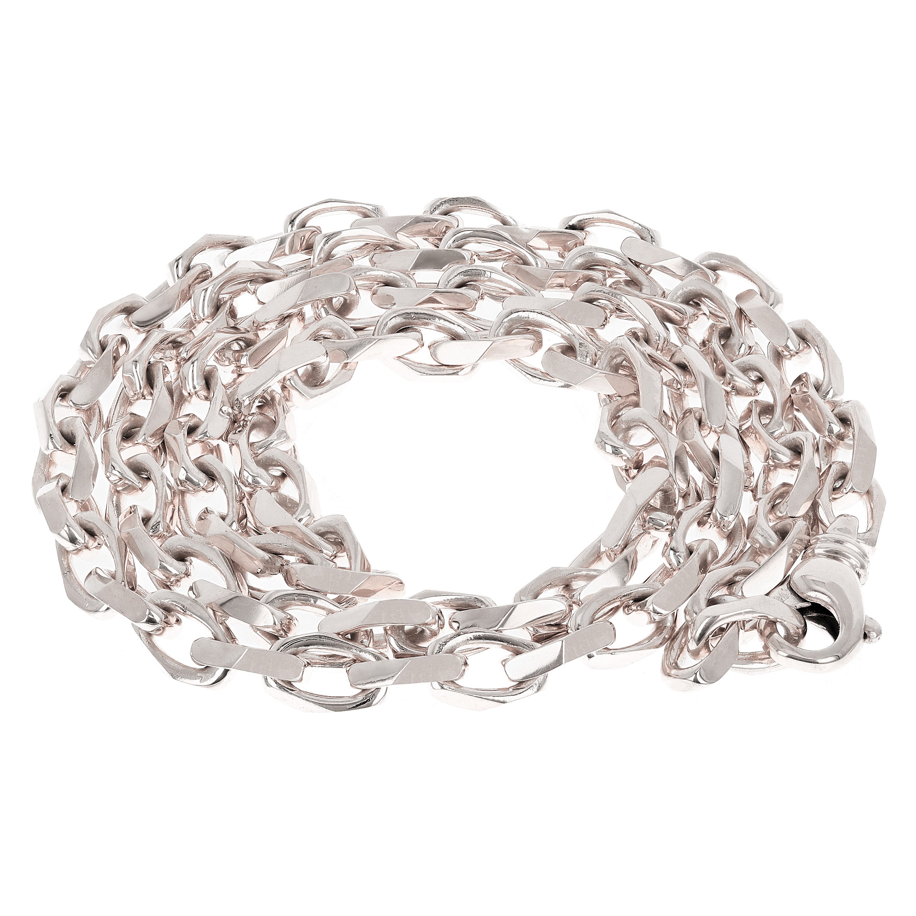 14k White Gold Handmade Fashion Link Necklace 24" 6.7mm 82 grams - White,24"