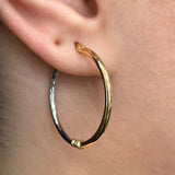 Italian 14k Yellow & White Gold Polished Hollow Large Hoop Earrings 1.2" 1.7gram