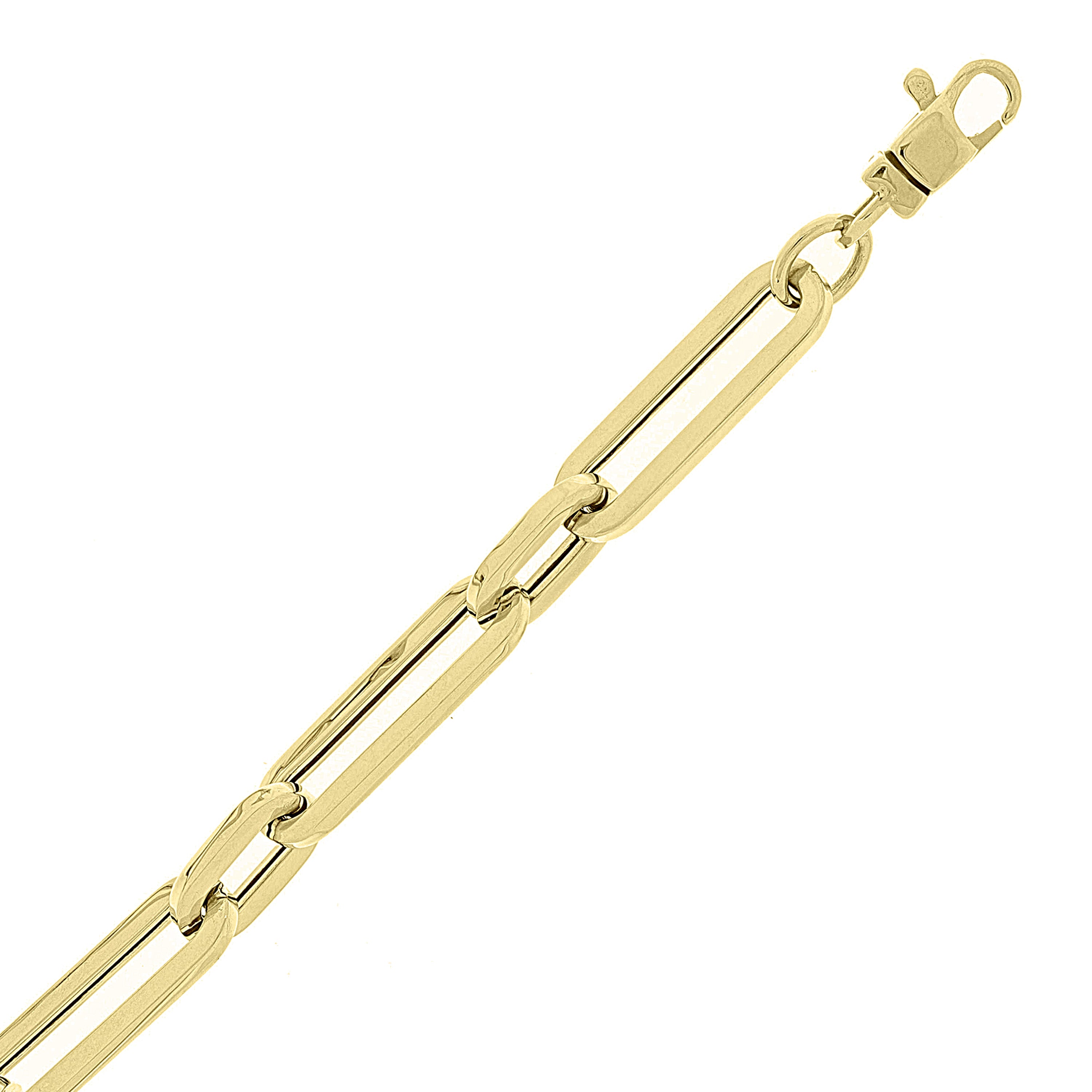 Italian 14k Yellow Gold Hollow Paper Clip Link Chain Bracelet 7.75" 7mm 7.7 gram