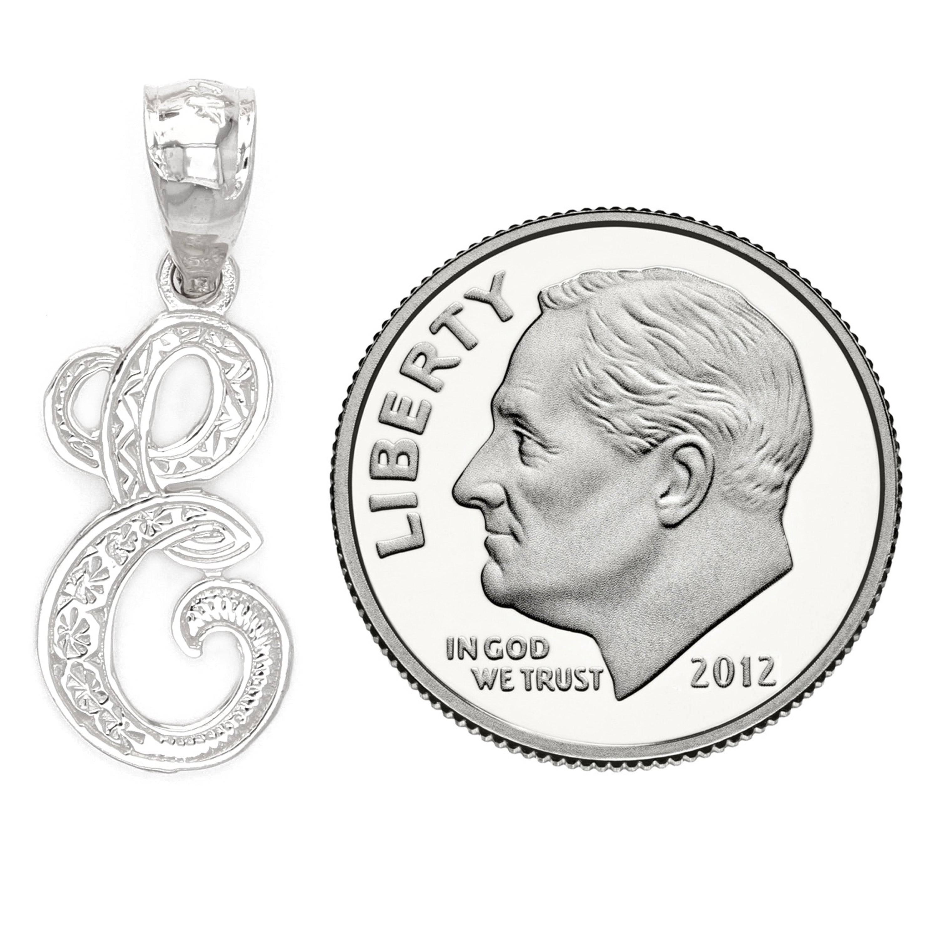 14k Yellow or White Gold Initial Letter M Alphabet A-Z Charm Pendant - Letter E,White