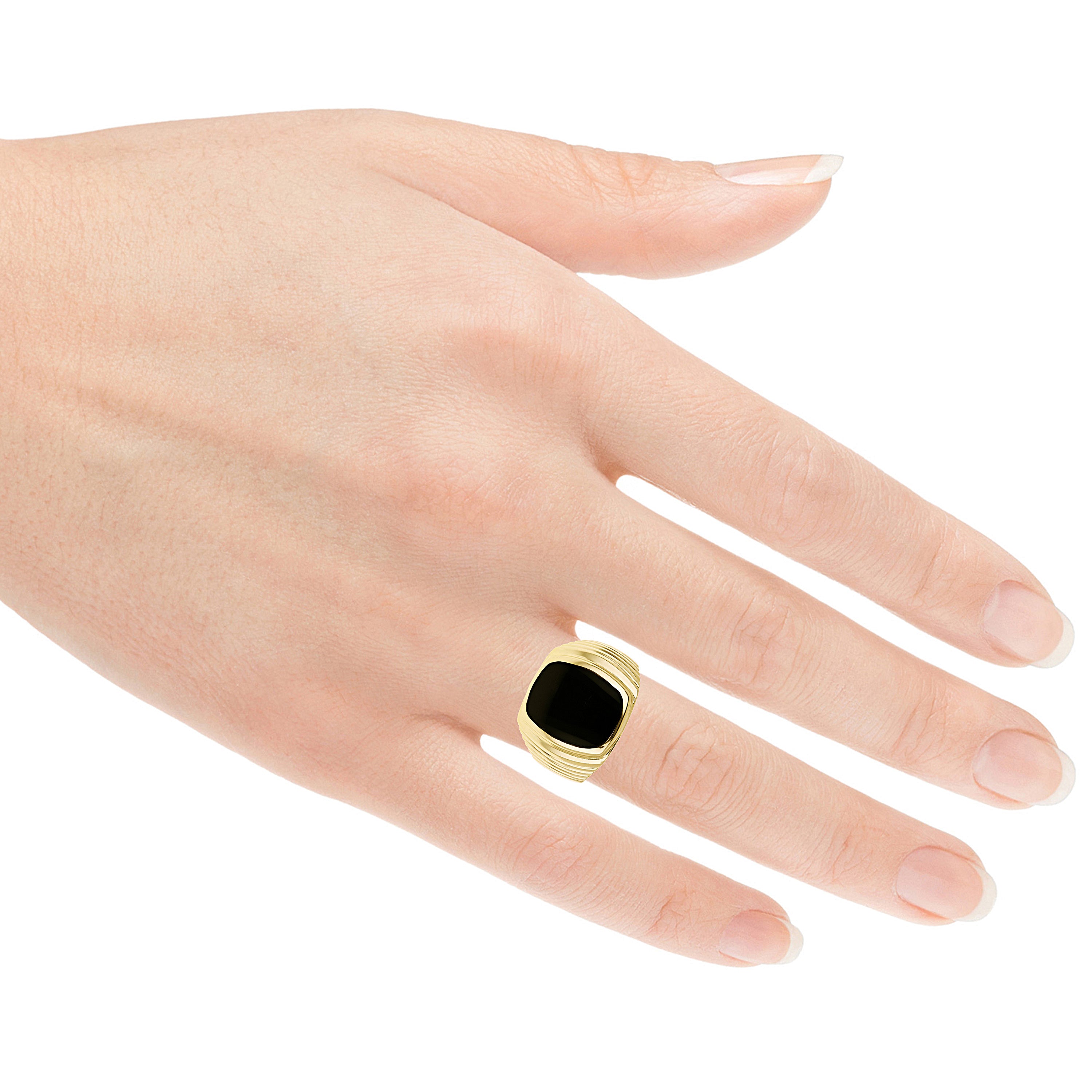 Men's 14k Yellow Gold Square Black Onyx Ring Size 7 - Ring Size 7