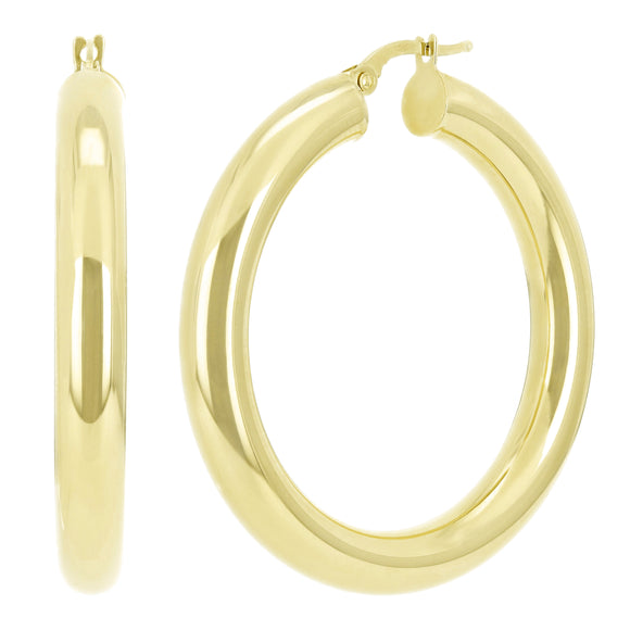 Italian 14k Yellow Gold Hollow High Polished Huggies Hoop Earrings 1.2