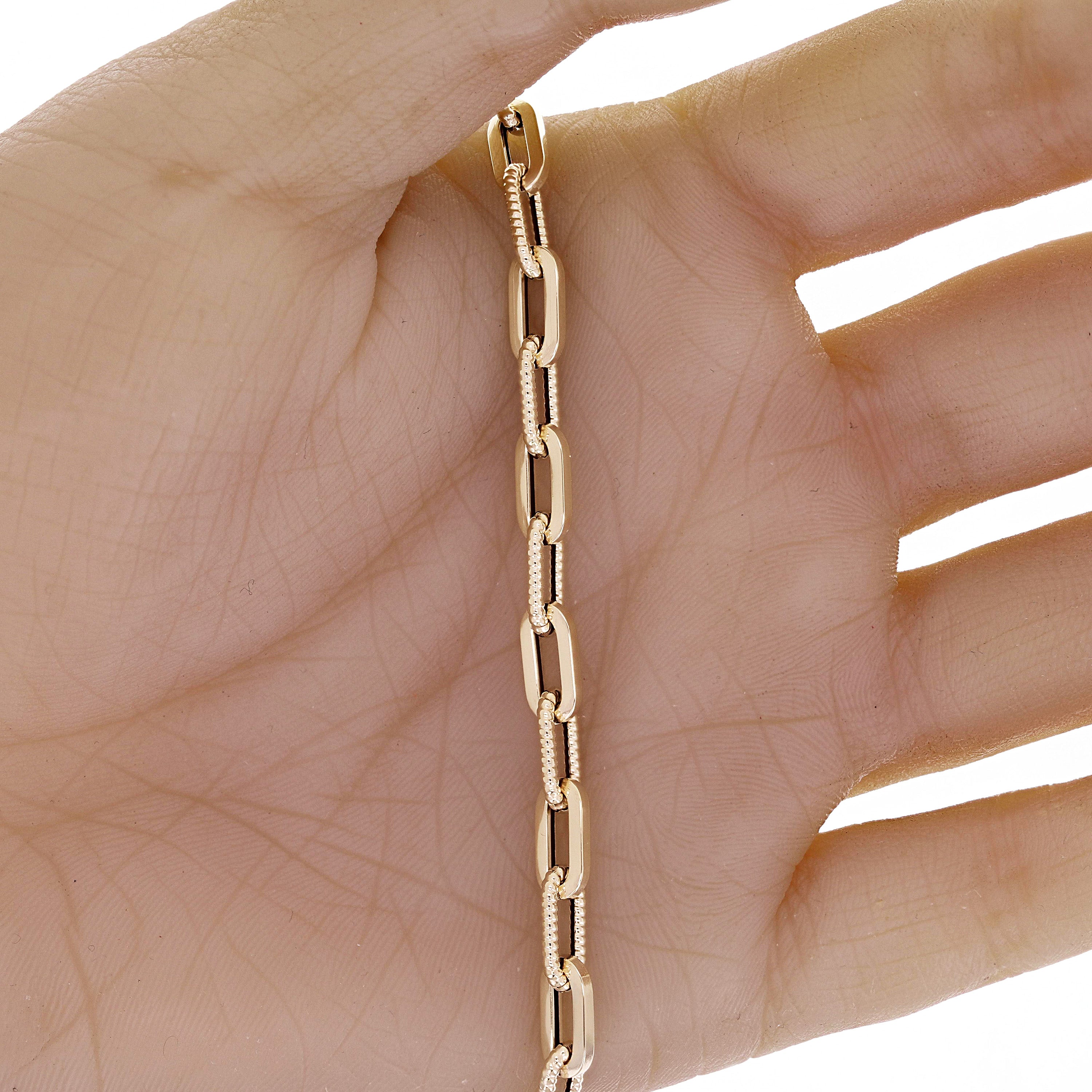 Italian 14k Yellow Gold Plain & Twist Paper Clip Link Bracelet 7.5" 5mm 3.1 grams