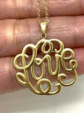 14k Yellow Gold Monogram LOVE Pendant Necklace Rolo Chain 17" 3.1grams