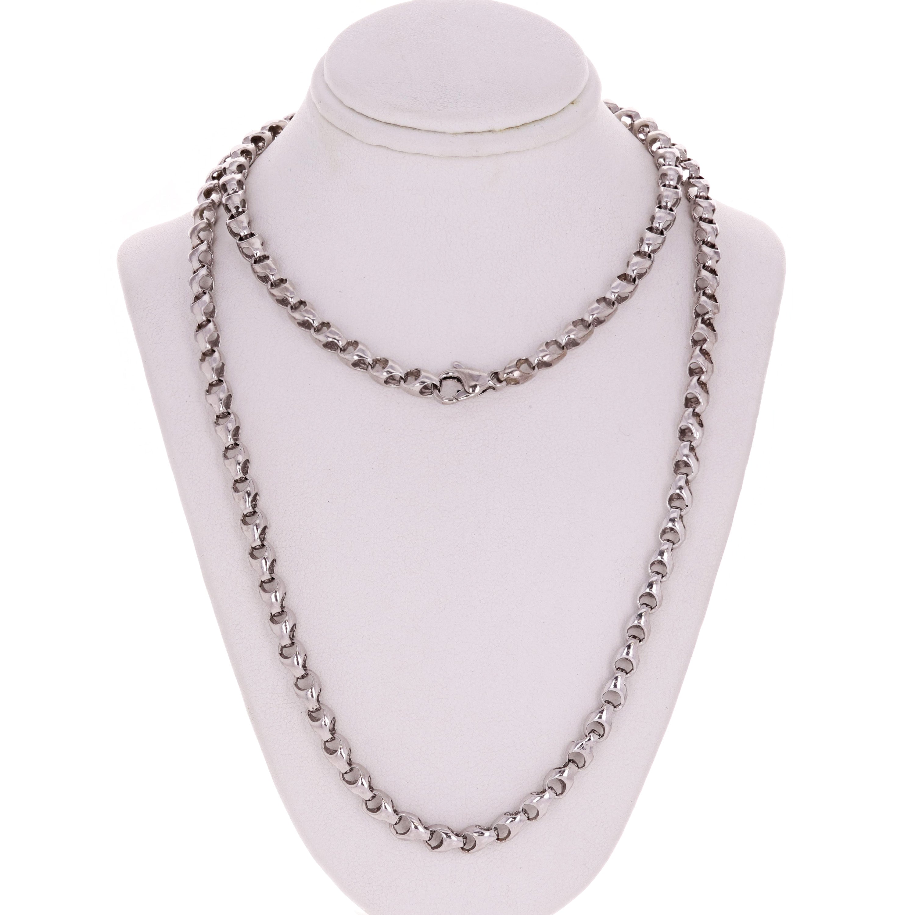 14k White Gold Handmade Fashion Link Necklace 30" 4.5mm 60 grams - White,30"
