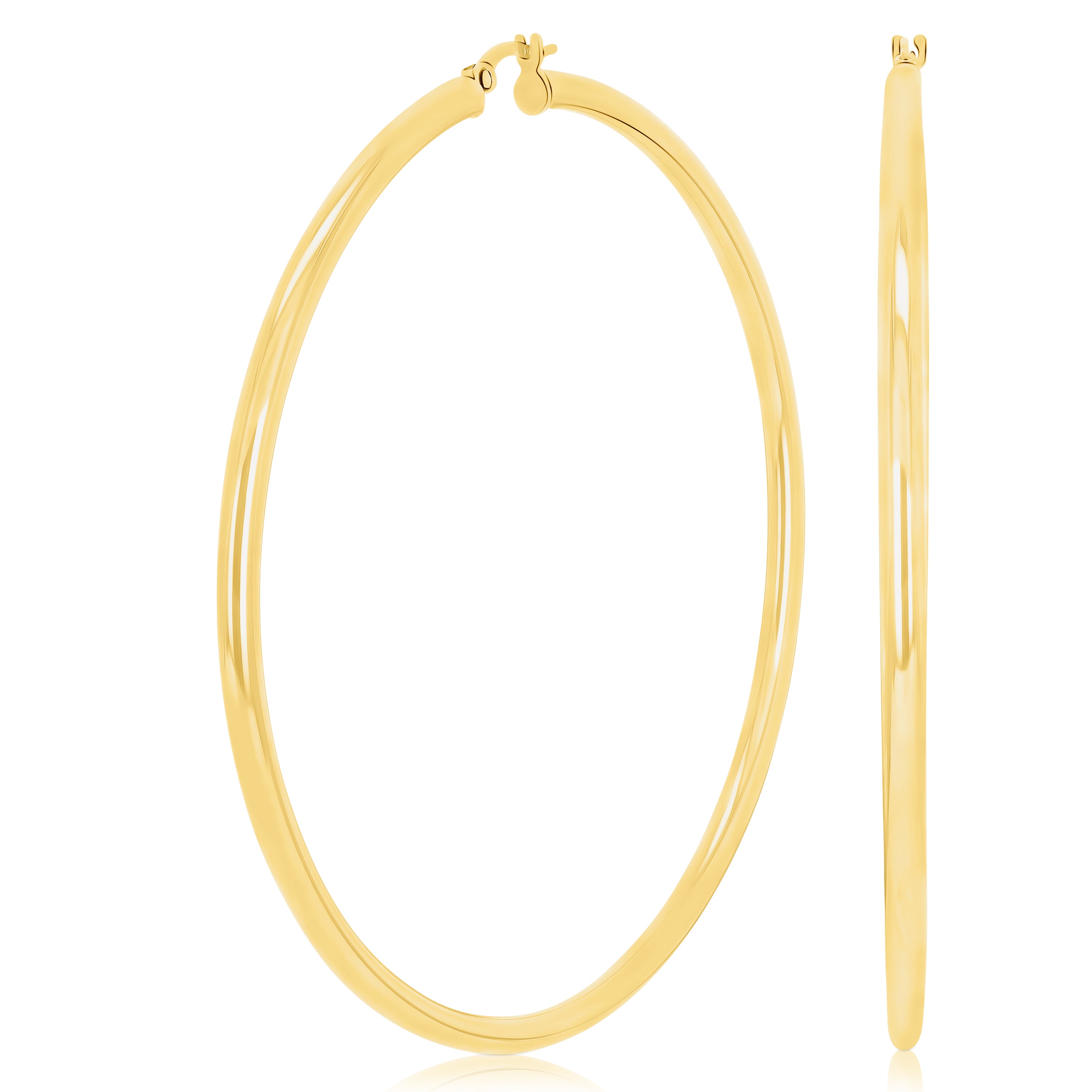 Italian 14k Yellow Gold High Polish 3mm 2.5" Diameter Round Hoop Earrings 5.7g