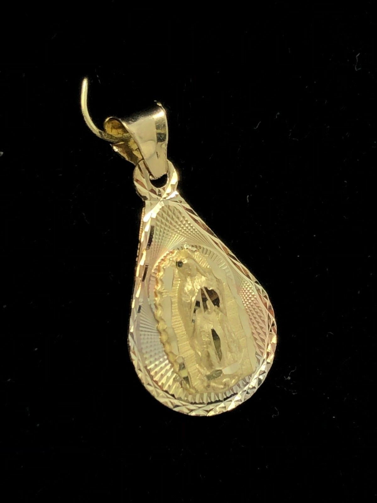 14k Tri Color Gold Virgin Mary Lady of Guadalupe Medal Charm Pendant 23.9mm 1.2g