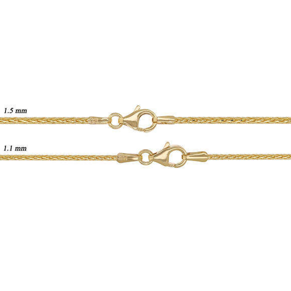 Italian 14k Yellow Gold Spiga Chain Necklace 1.1mm - 1.5mm 16