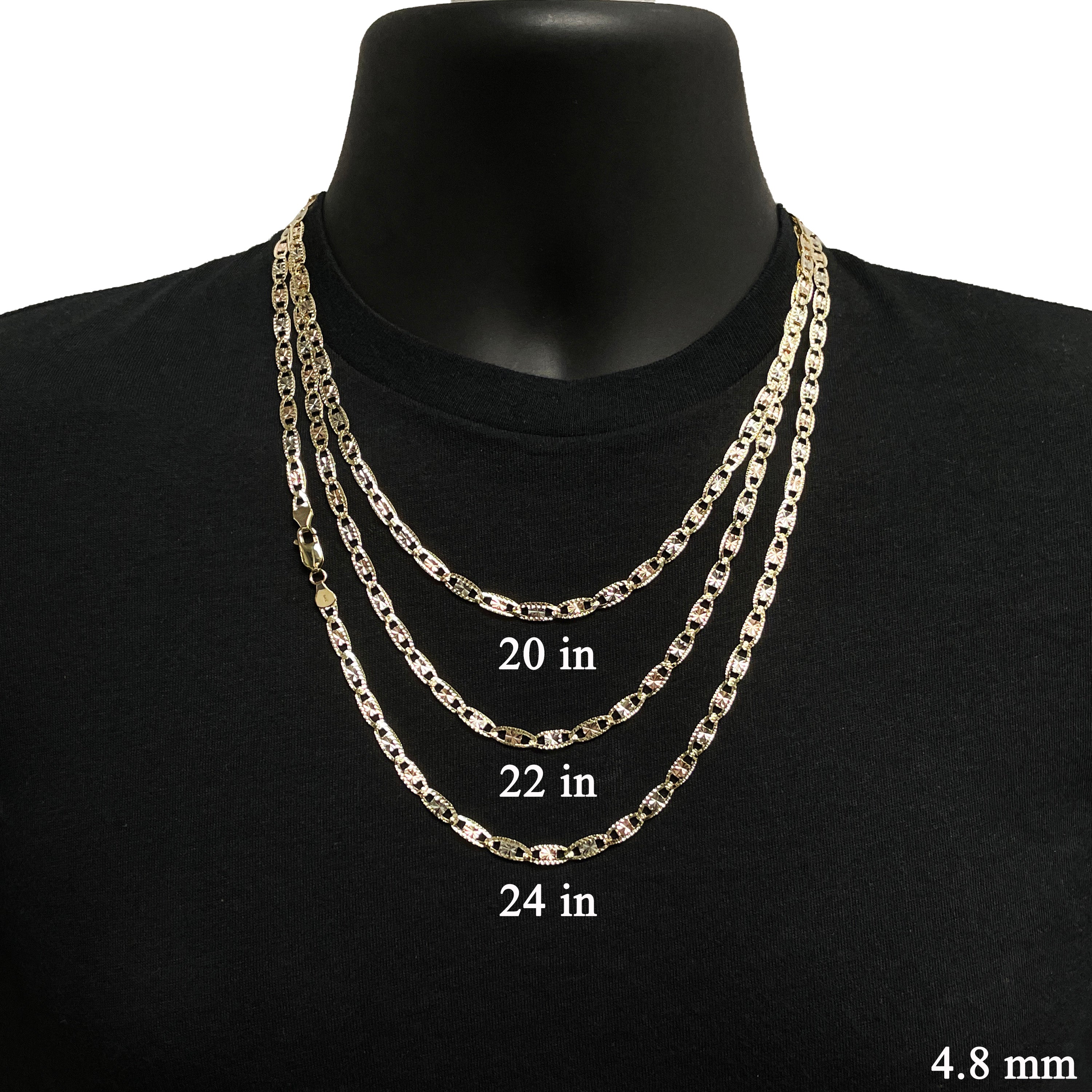 Italian 14k Tri-Color Gold Diamond Cut Valentino Chain Necklace 20" 4.8mm 15 grams - 20" 15 grams