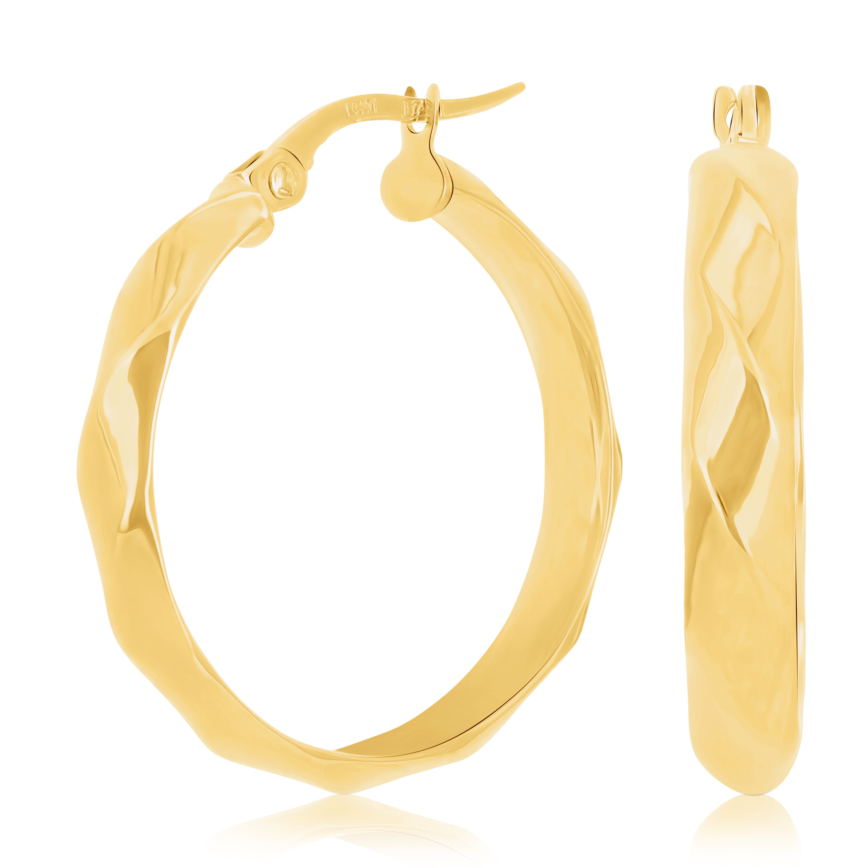 Italian 14k Yellow Gold Basket Weave 4mm 1" Diameter Round Hoop Earrings 2 grams