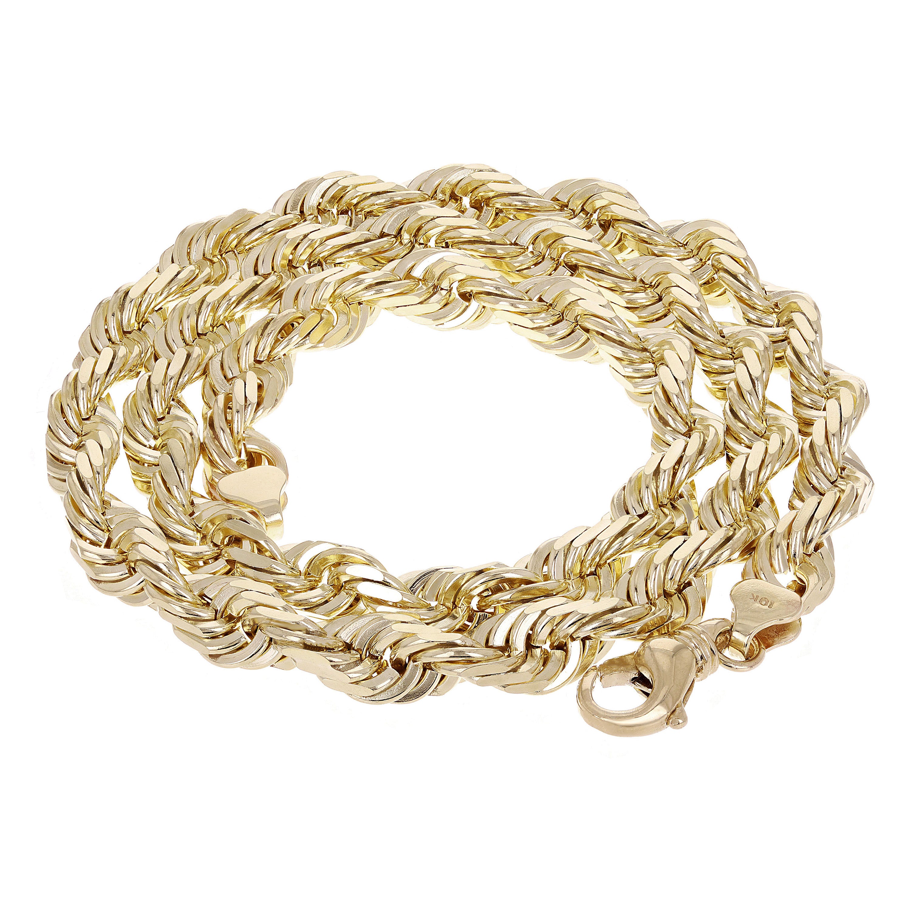 Men's Solid 10k Yellow Gold Diamond Cut Rope Chain Necklace 22" 10mm 146.3 grams - 22" 146.3 grams