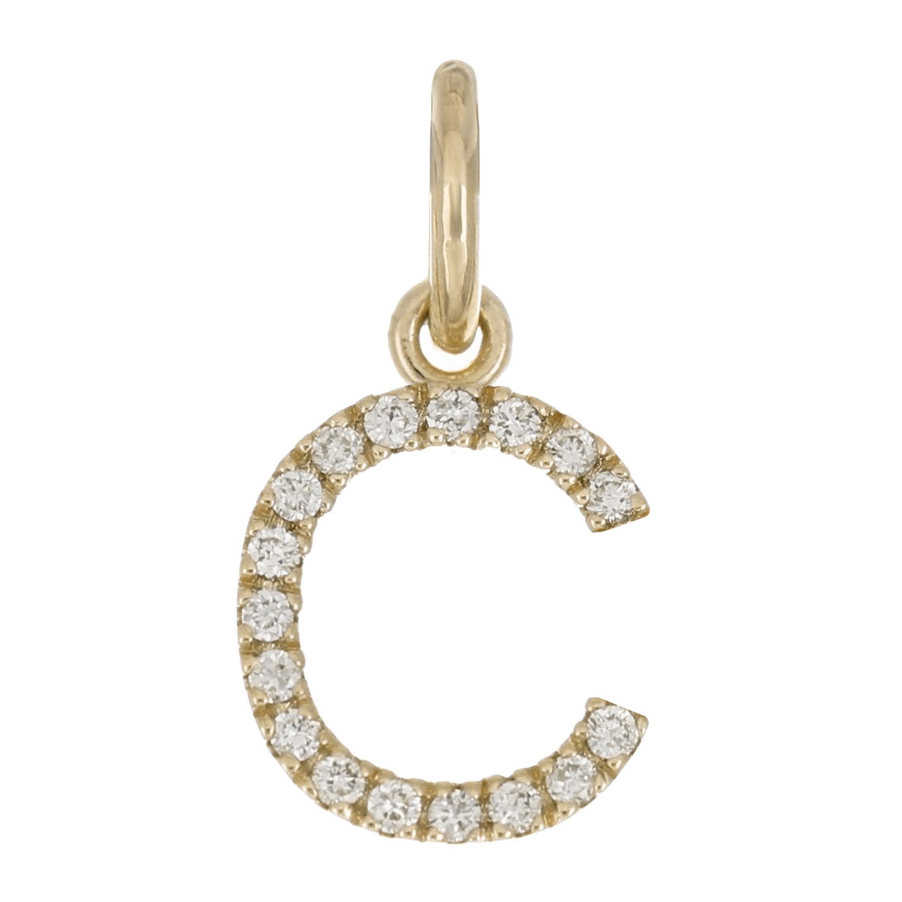 14k Yellow Gold Diamond Initial Letter C Charm Pendant - Letter C,Yellow