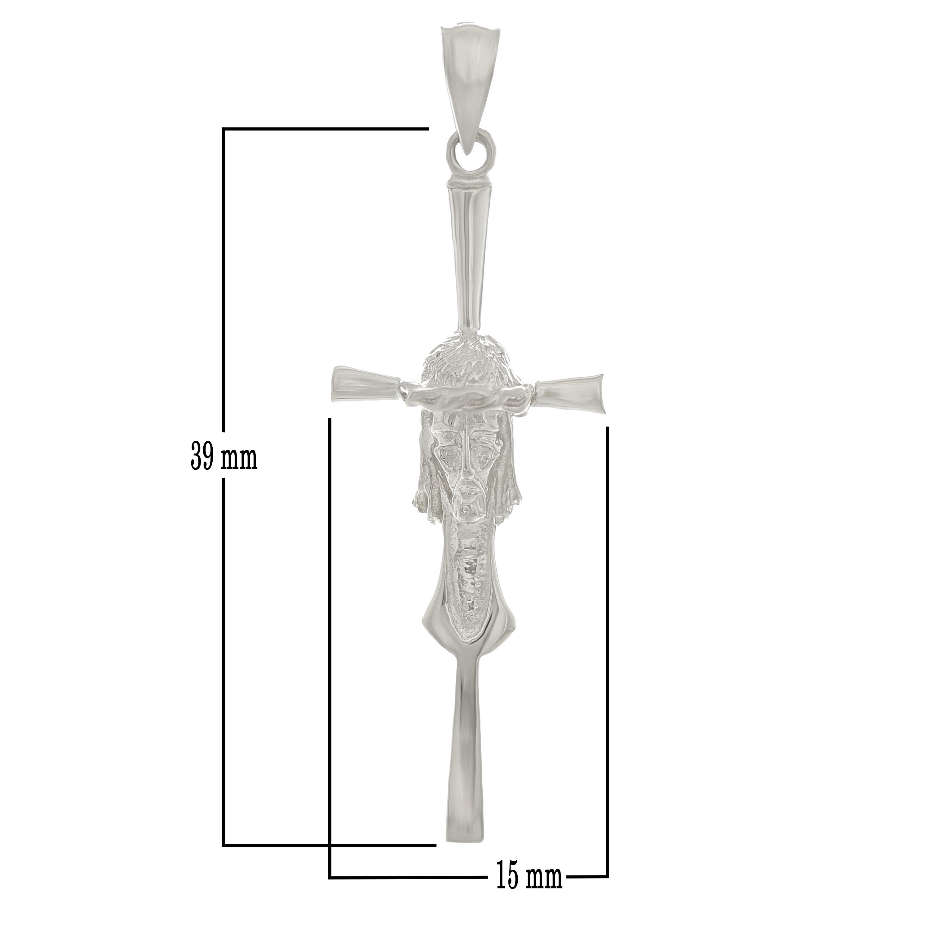 14k White Gold Jesus Christ Face Crucifix Cross Charm Pendant 1.8" 2.8 grams - White