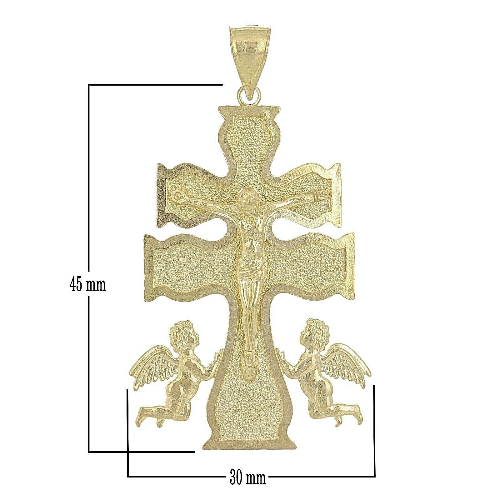 14k Yellow Gold Caravaca Double Cross with Angels Crucifix Pendant 2" 8.2 grams - Yellow
