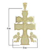 14k Yellow Gold Caravaca Double Cross with Angels Crucifix Pendant 2" 8.2 grams - Yellow