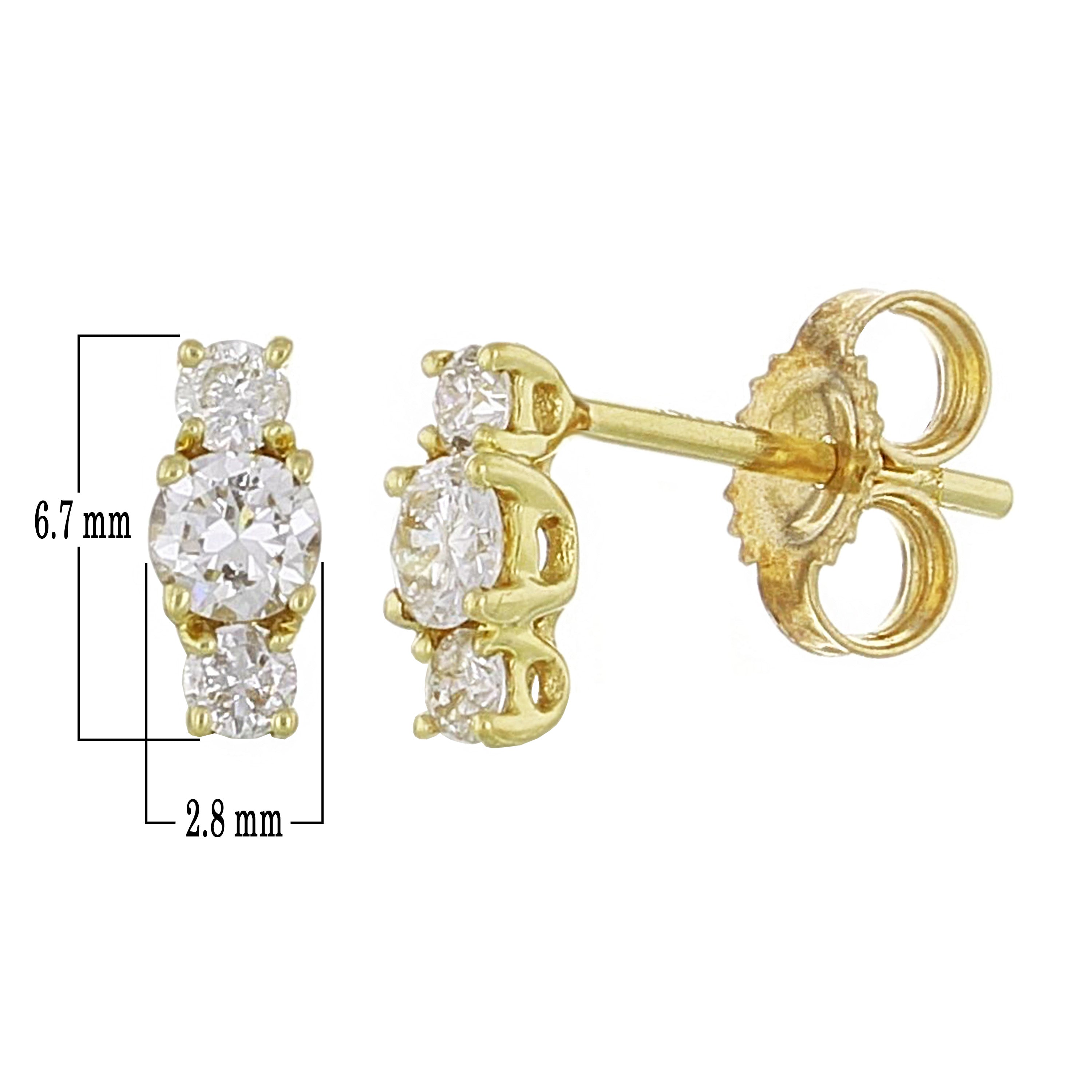 14k Yellow Gold 0.30ctw Diamond Petite 3-Stone Stud Earrings