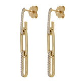 14k Yellow Gold 0.16ctw Diamond Paper Clip Dangling Earrings 1.3" 2.6 grams
