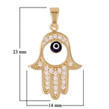 Italian 14k Yellow Gold Enamel Hamsa Hand Pendant with CZ 1.5g - Small
