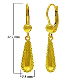 14k Yellow Gold Textured Tear Drop Dangle Lever Back Fashion Earrings 1.3"