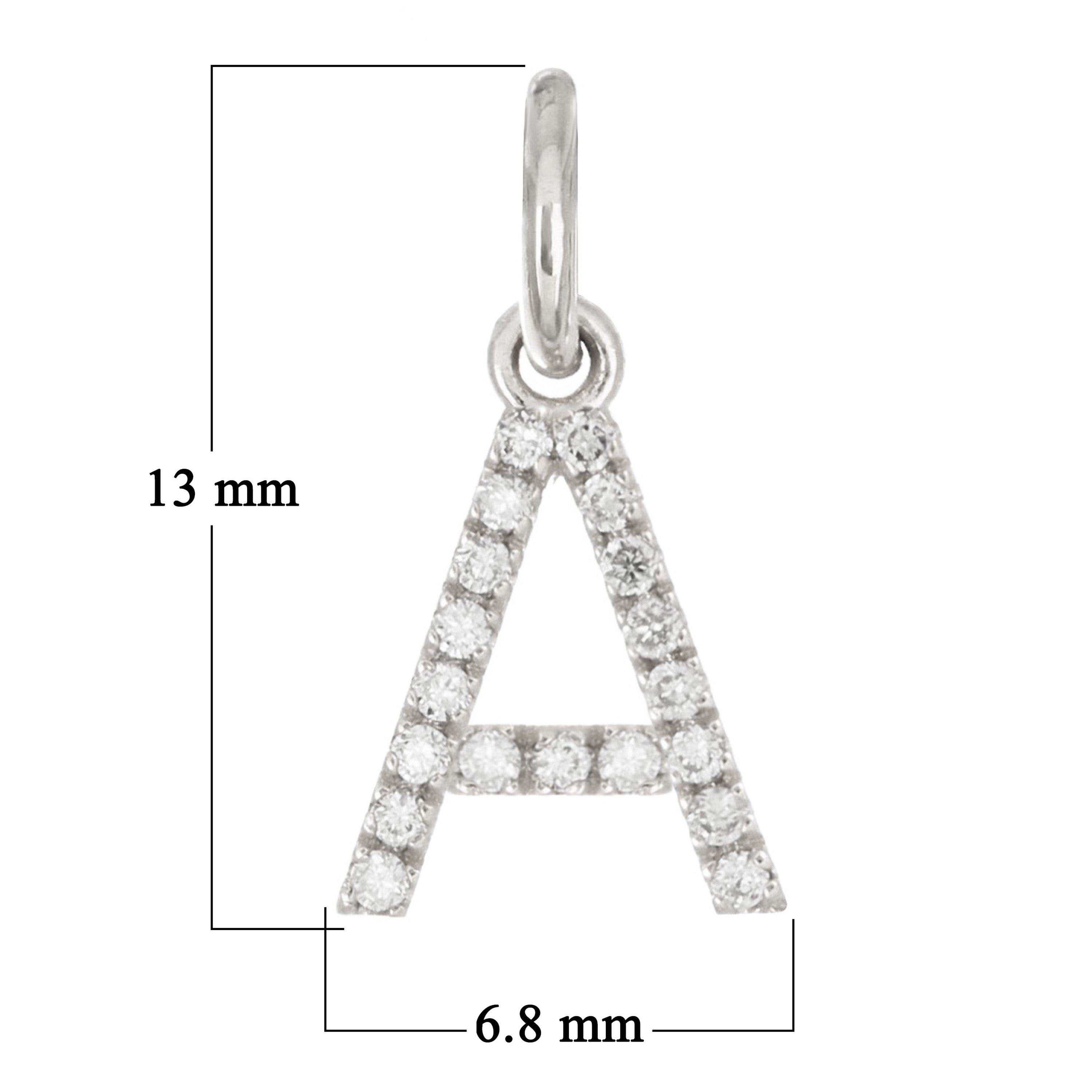 14k White Gold Diamond Initial Letter A Charm Pendant - Letter A,White