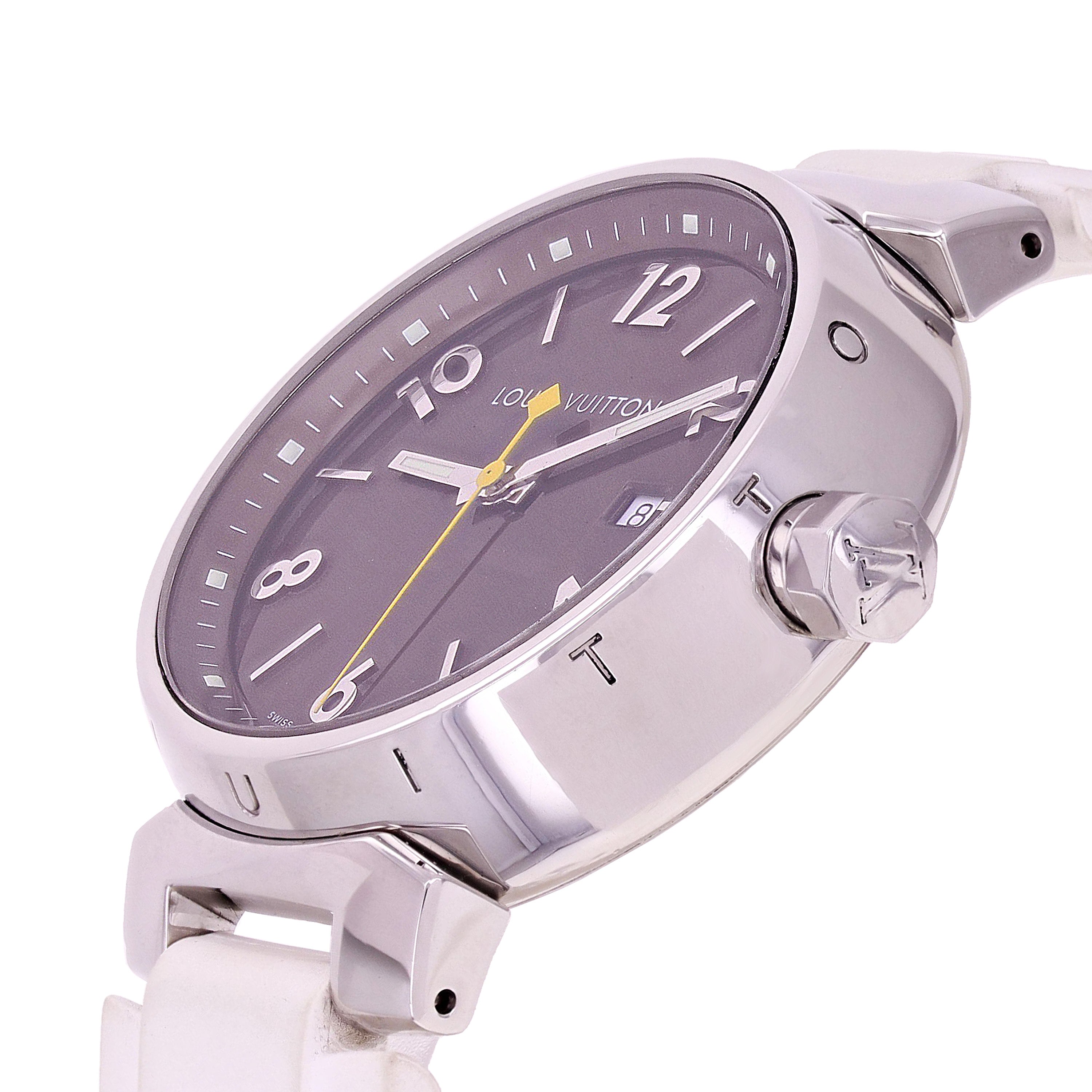 Louis Vuitton Men's Tambour Quartz White Rubber Strap