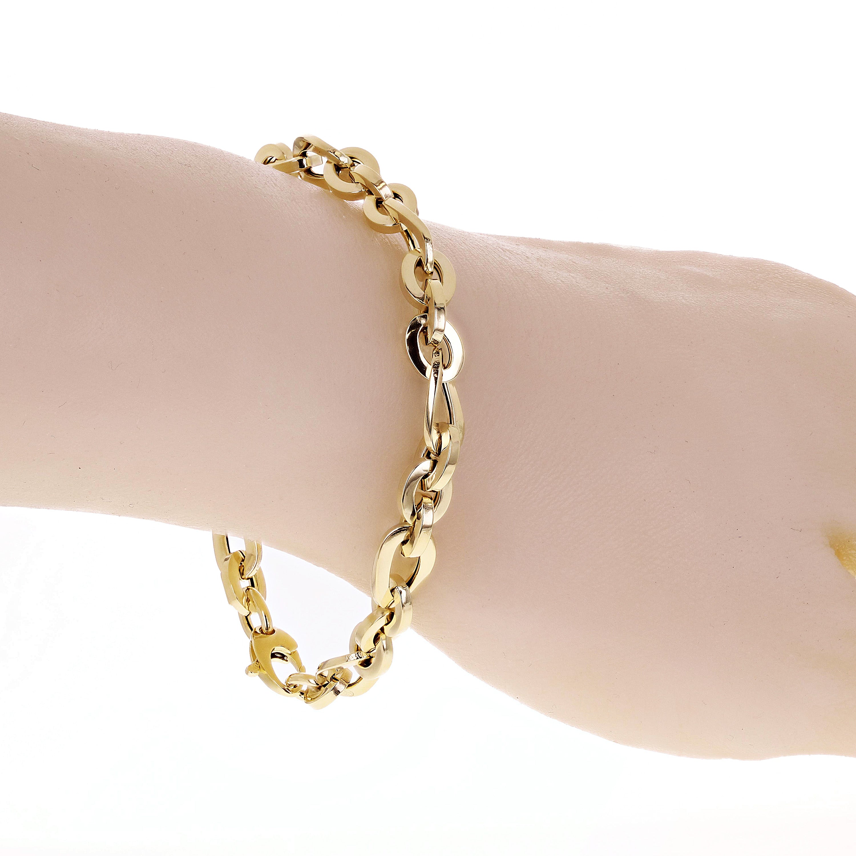 Italian 14k Yellow Gold Hollow Oval Link Bracelet 7.75" 7.5mm 4.7 grams