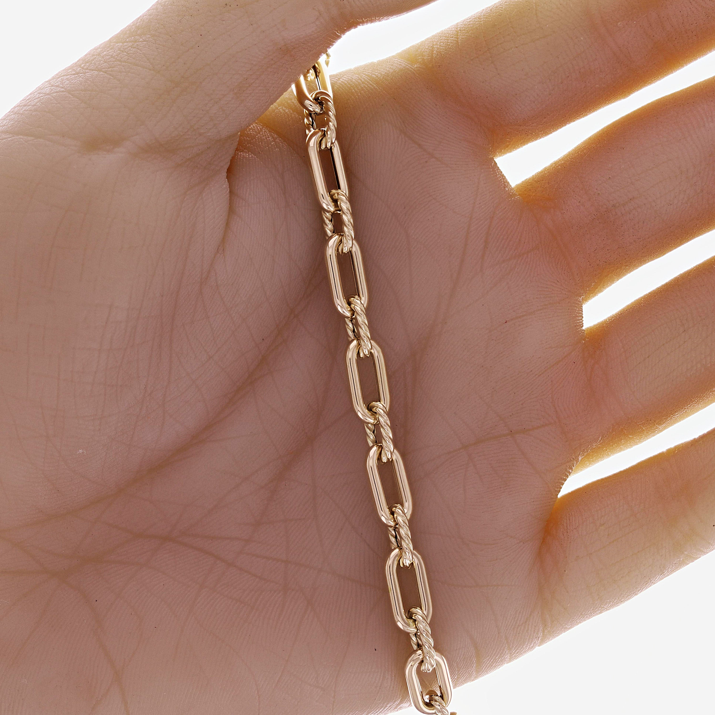 Italian 14k Yellow Gold Hollow Oval & Paper Clip Link Bracelet 7.5" 5.8mm 4.7 grams