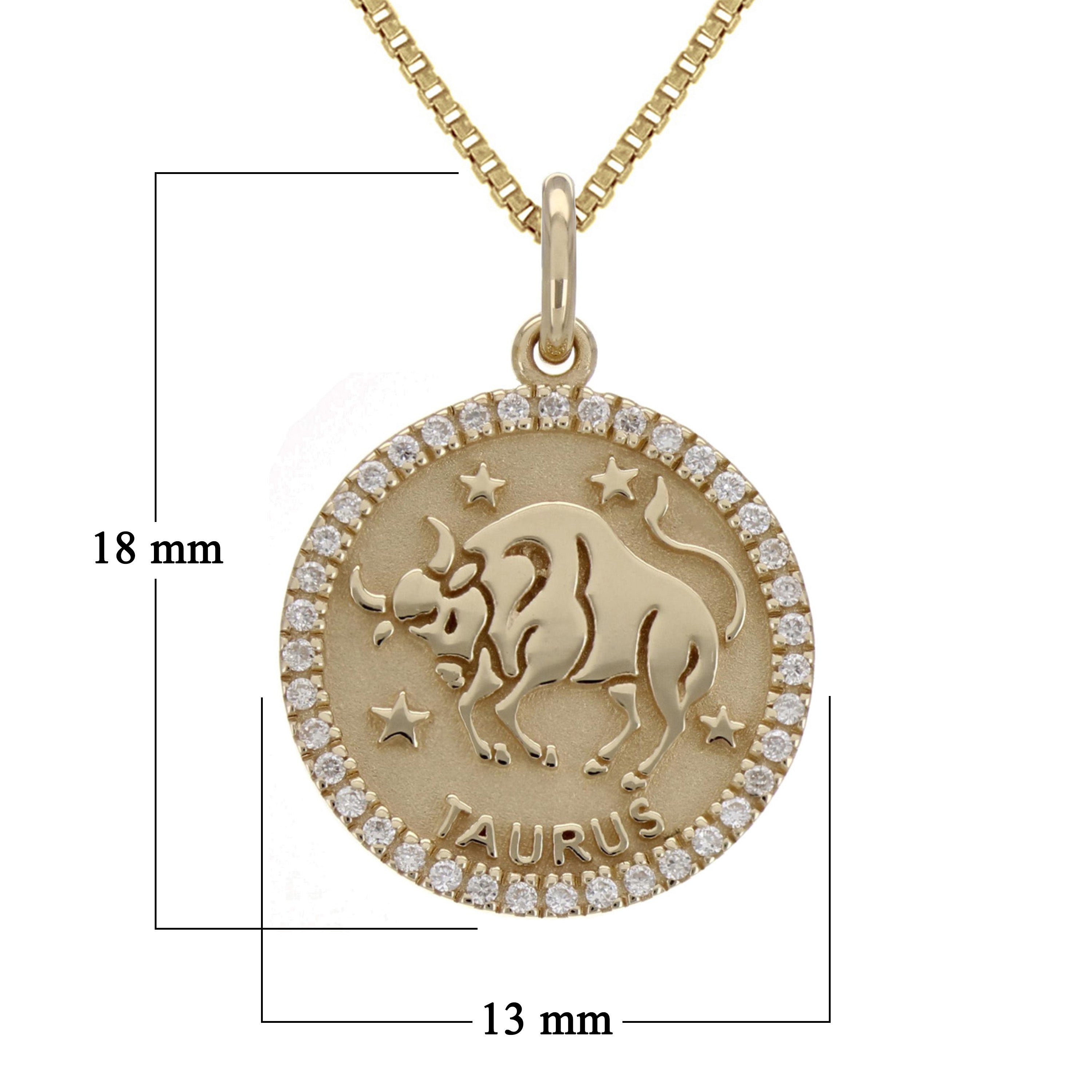 14k Yellow Gold Diamond Zodiac Sign Taurus Pendant Necklace 18" - Taurus,Yellow