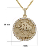 14k Yellow Gold Diamond Zodiac Sign Taurus Pendant Necklace 18" - Taurus,Yellow