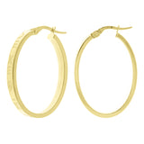 Italian 14k Yellow Gold Roman Numerals Oval Hoop Earrings 1.2" 4mm 2.7 grams