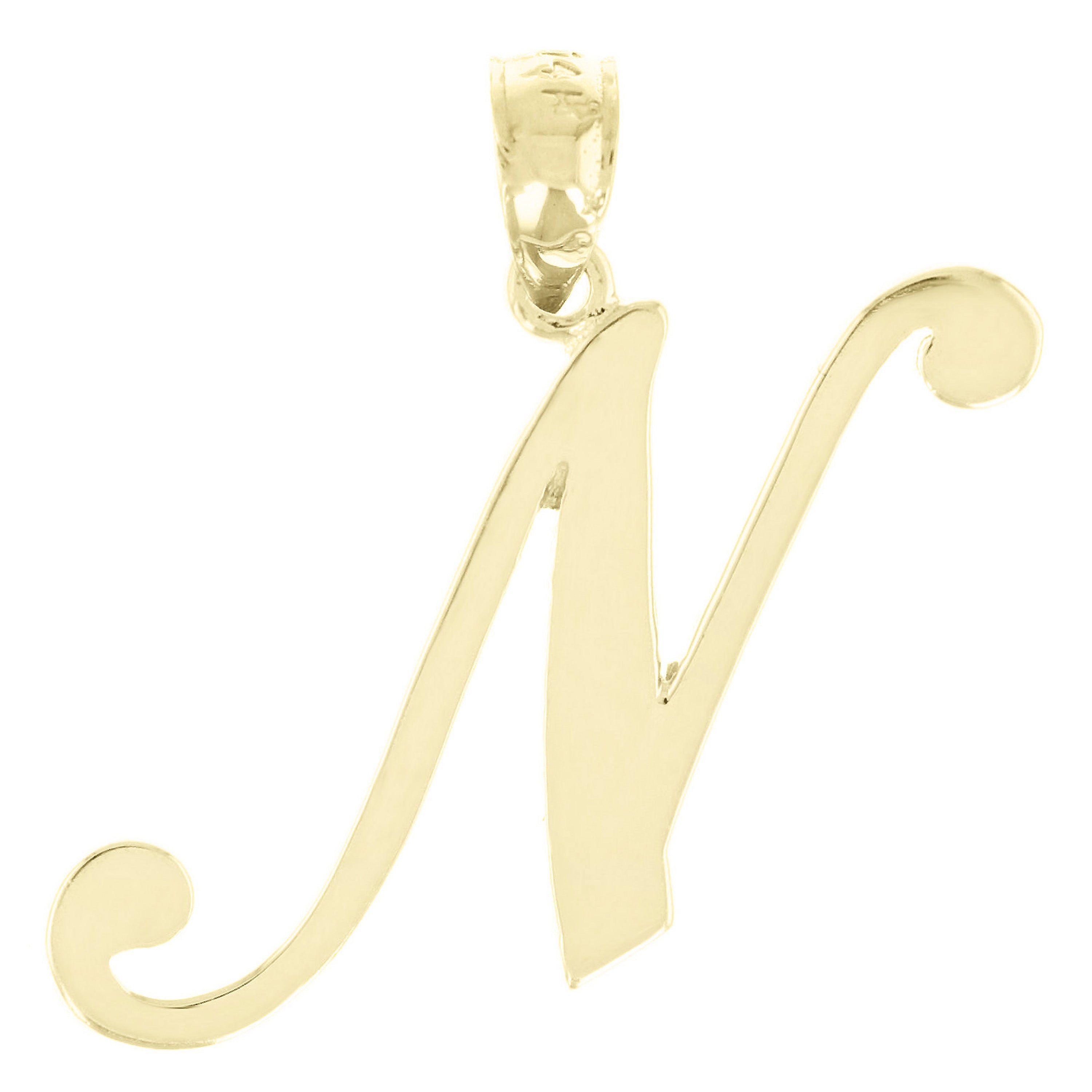 14k Yellow Gold Initial Letter N Alphabet Charm Pendant - Letter N,Yellow
