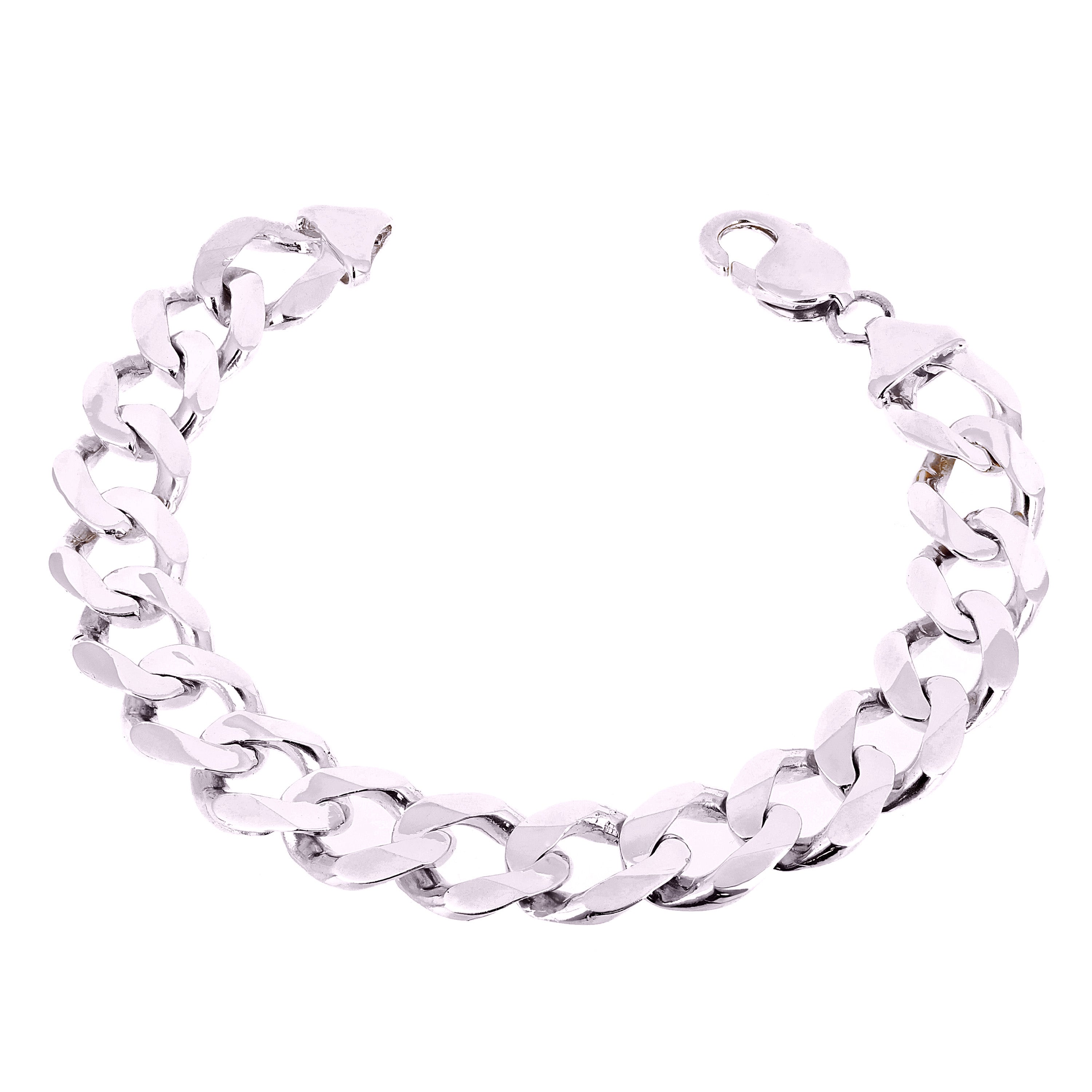 Men's 14k White Gold Solid Flat Cuban Chain Bracelet Link 7" 12.5mm 35 grams - 7"
