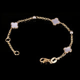 Italian 14k Yellow & White Gold Pearl Clover Leaf Station Bracelet 7" 2 grams