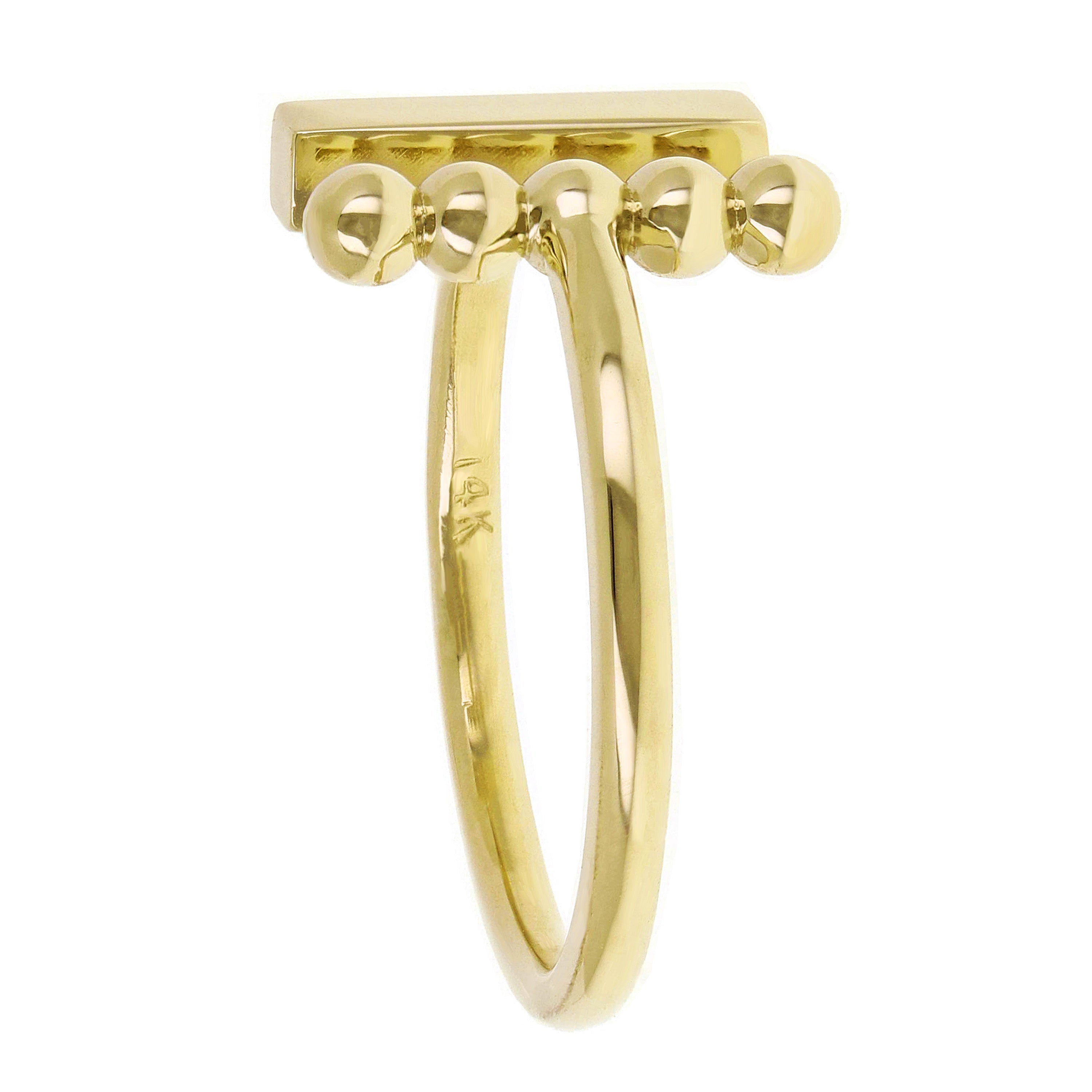 14k Yellow Gold Split Balls & Bar Geometric Minimal Open Ring Size 7.5-3.7 grams