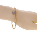 Italian 14k Two Tone Gold Ball Bead Bracelet with Clover Leaf Charm 8" 3mm 3.4g