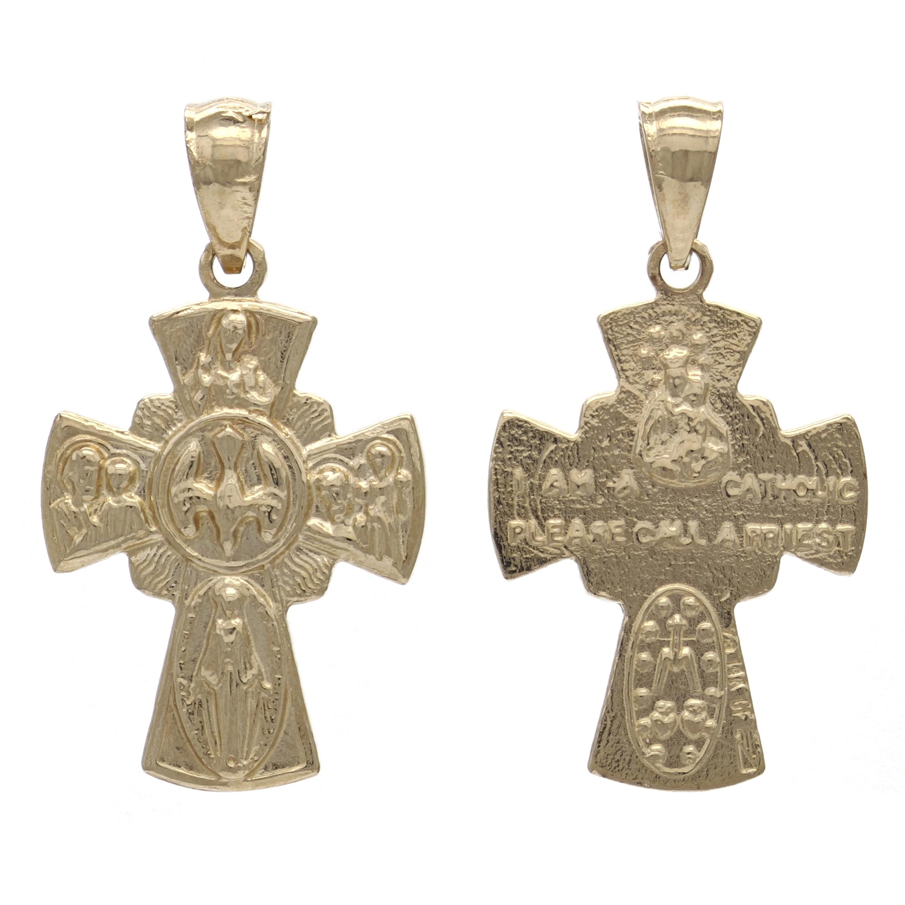 14k Yellow Gold Four Way Cross Holy Spirit Scapular Charm Pendant 3.1 grams - Yellow